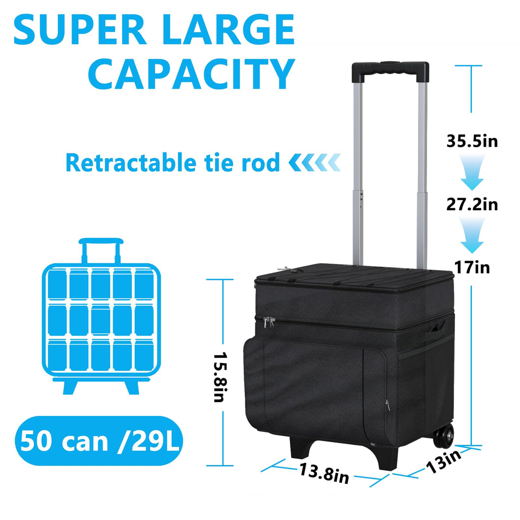 Cooler With Wheels And Handle, 50 Can Rolling Cooler, Portable Collapsible Soft Cooler With Wheels, Leakproof Insulated Wheeledc