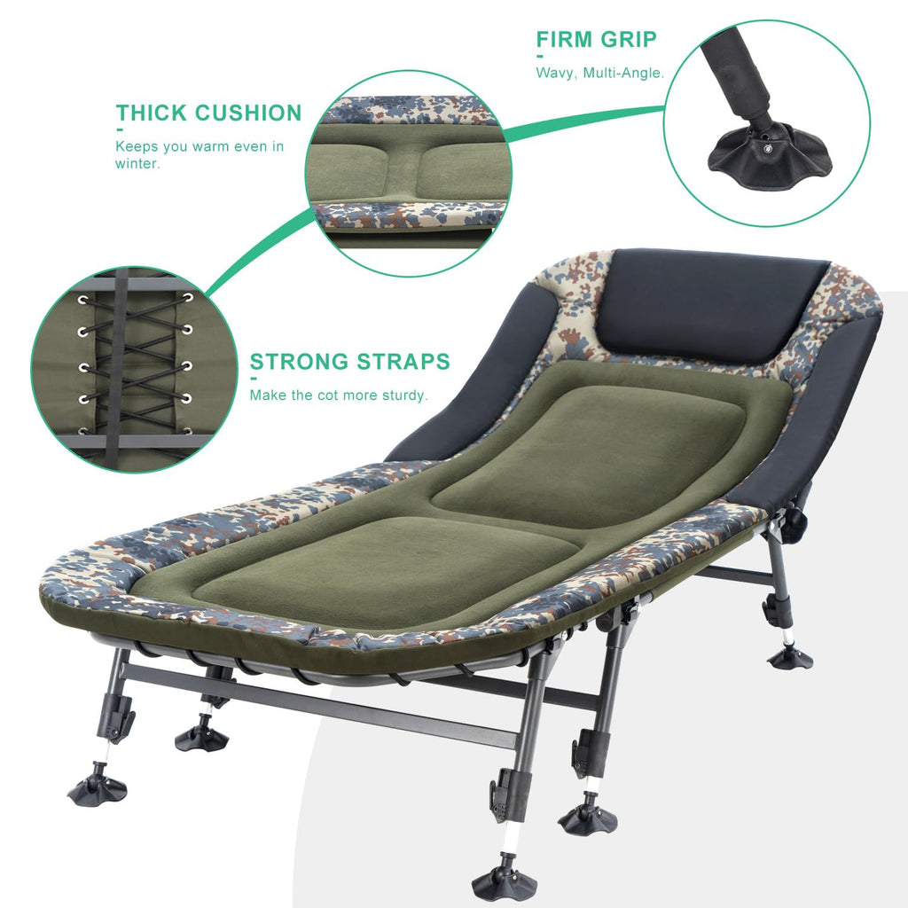 Campnacht Folding Camping Cot With Mattress For Adults, Heavy Duty Military Bed With Carry Bag, 180? Adjustable Reclining Outdoo