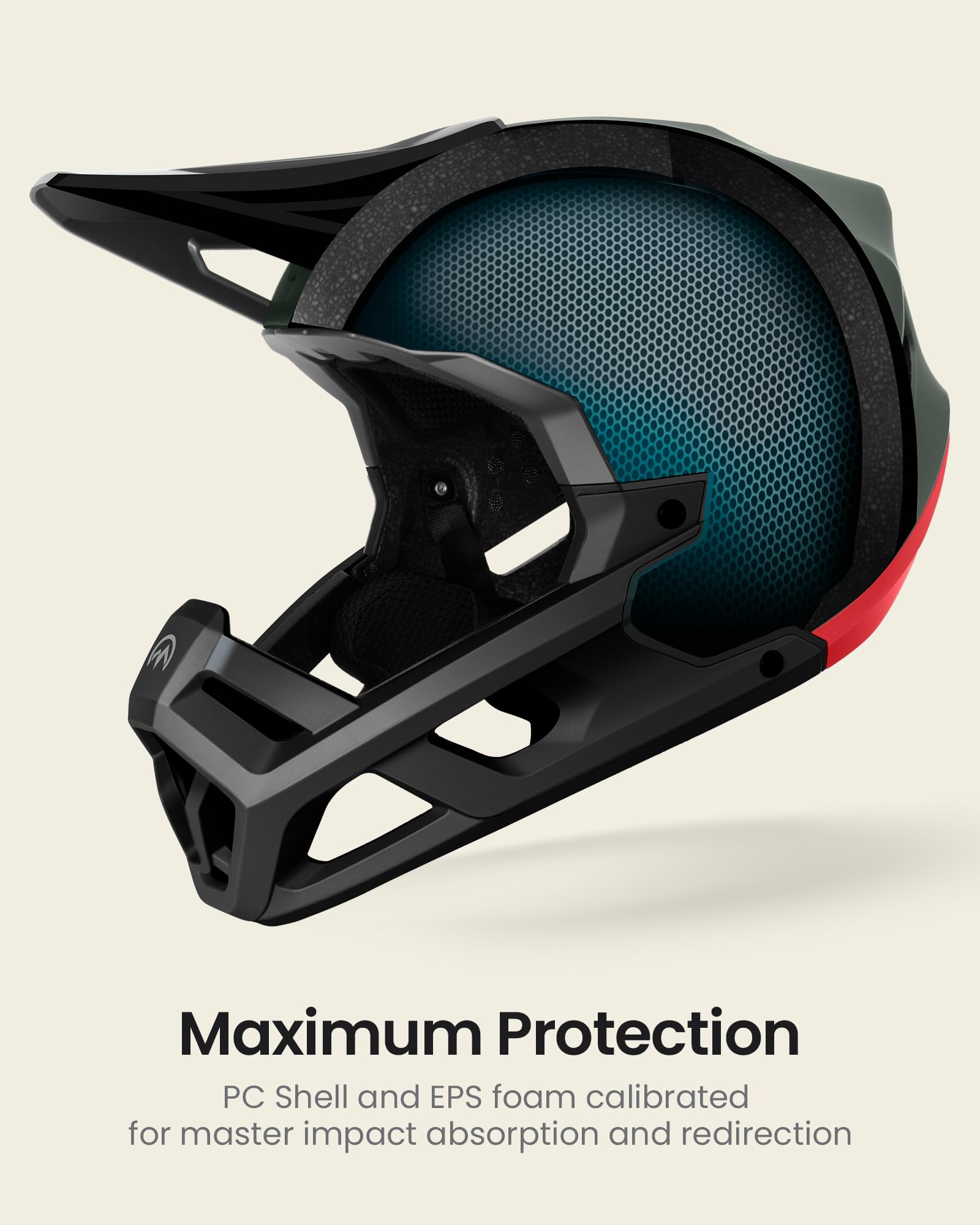 OutdoorMaster Full Face Mountain Bike Helmet for Men & Women-Two Removable Chin Pad Mountain Bike Helmet Grizzly, Ventilation Li