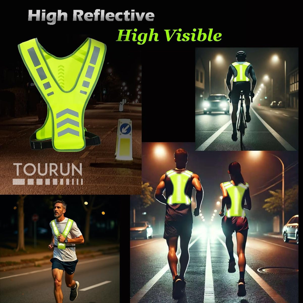 Tourun Reflective Running Vest Gear With Pocket For Women Men Kids, Safety Reflective Vest Bands For Night Cycling Walking Bicyc