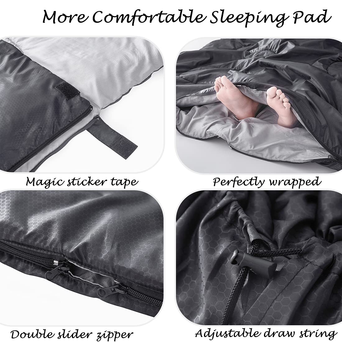 Tuphen Double Sleeping Bag With 2 Pillows, Queen Size Xl Bag For 2 People, Cold Warm Weather- 3 Seasons, Waterproof Adults Sleep