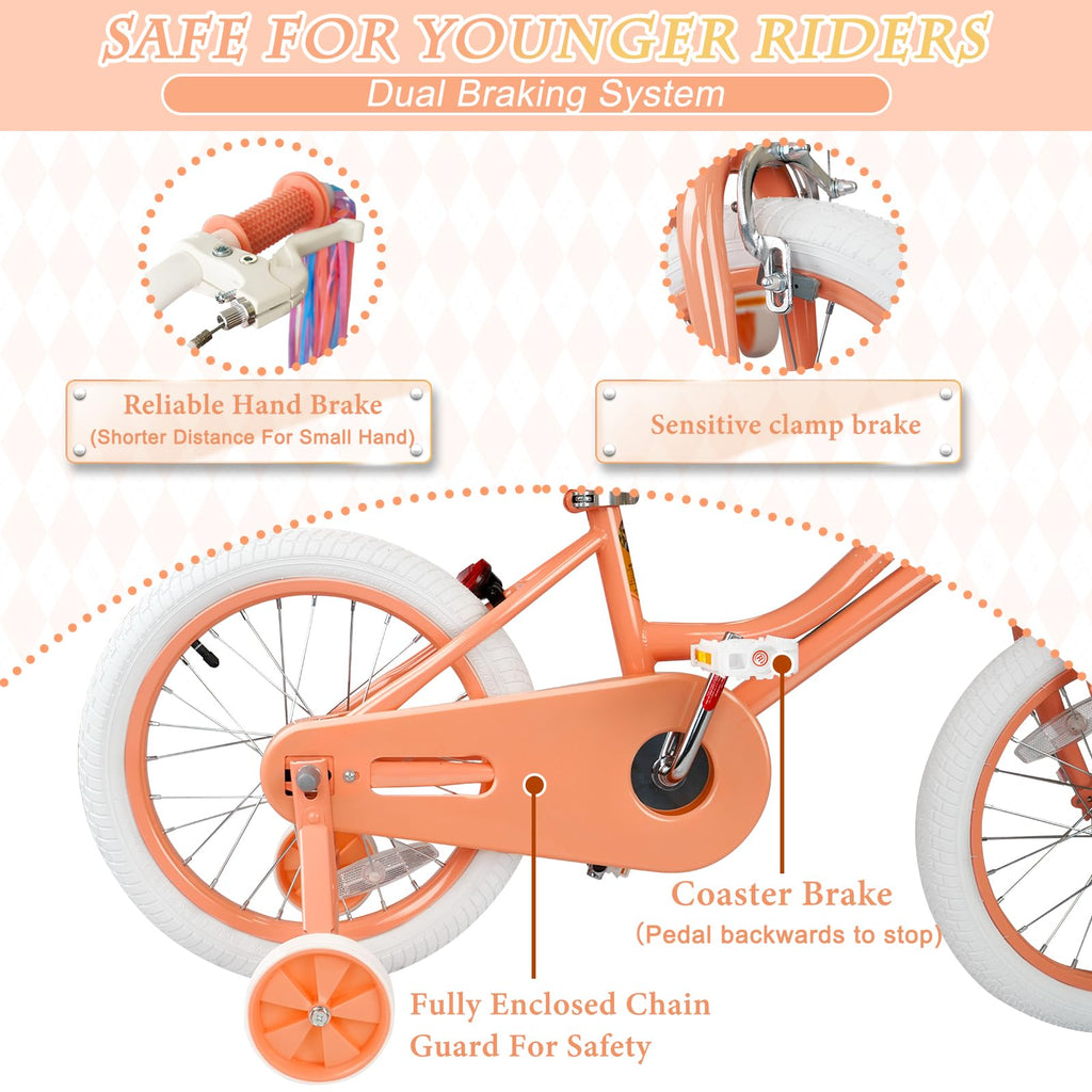 Glaf Toddler Girls Bike For Age 2-9 Years 12 14 16 Inch Girls Bike With Training Wheels And Doll Seat Kids Bike Bicycle With Bas