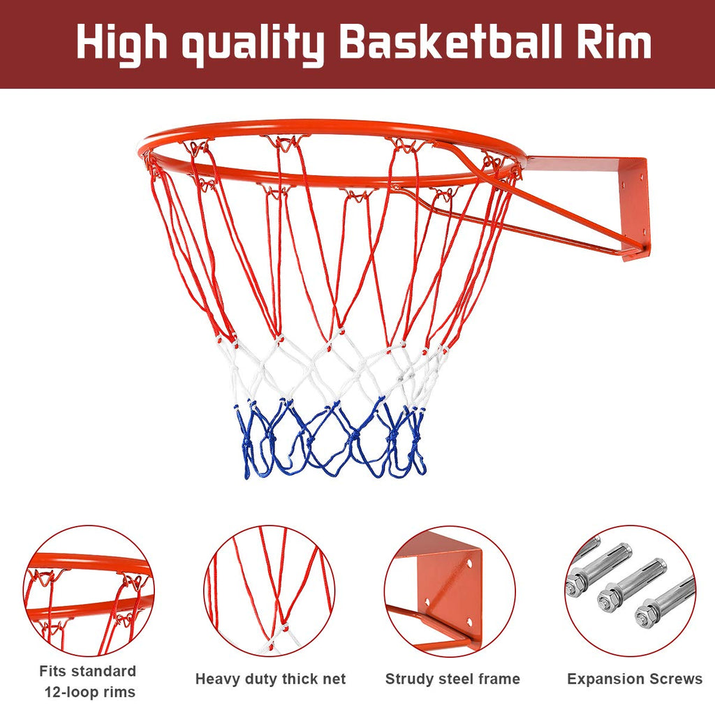 GYMAX Basketball Rim, 15/18 inch Basketball Rim Replacement with All-Weather Net, Basketball Hoop Replacement Rim Outdoor/Indoor