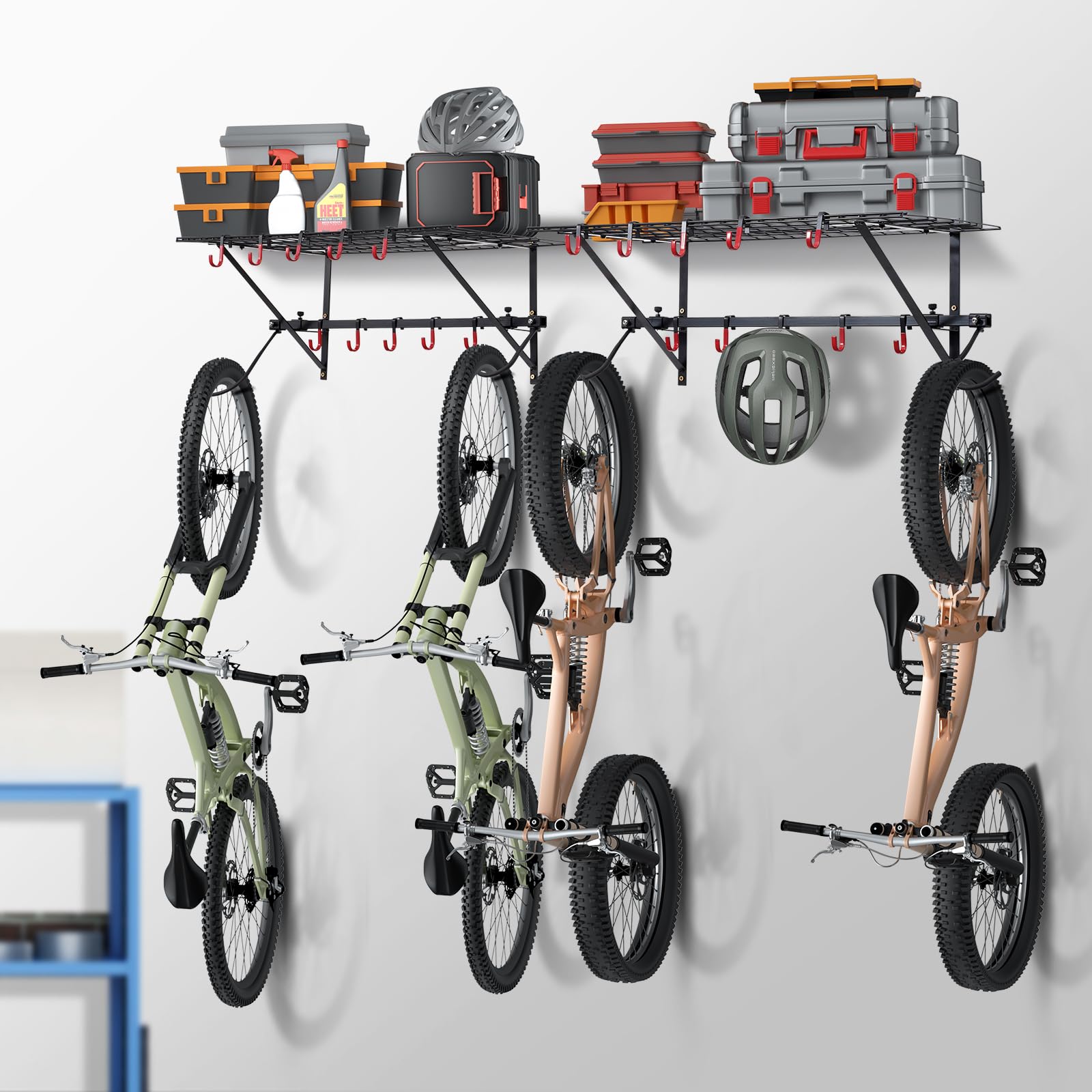 Vevor Bike Storage Rack Wall Mount Garage Bike Holder & 2 Shelves For 4 Bicycles