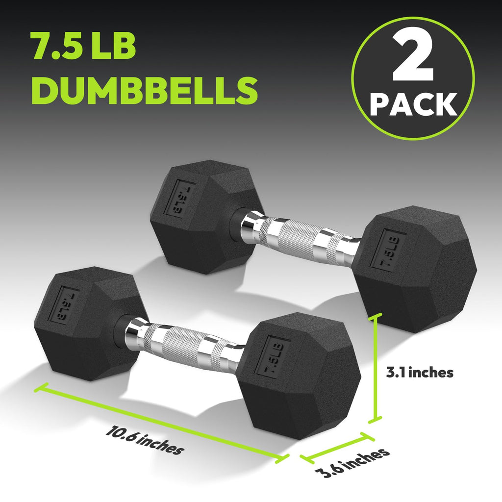 Hex Dumbbell Rubber Encased Dumbbell Strength Training Hex Dumbbell, Hand Weight For Workout & Exercise/Pair Of 7.5Lb