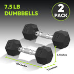 Hex Dumbbell Rubber Encased Dumbbell Strength Training Hex Dumbbell, Hand Weight For Workout & Exercise/Pair Of 7.5Lb