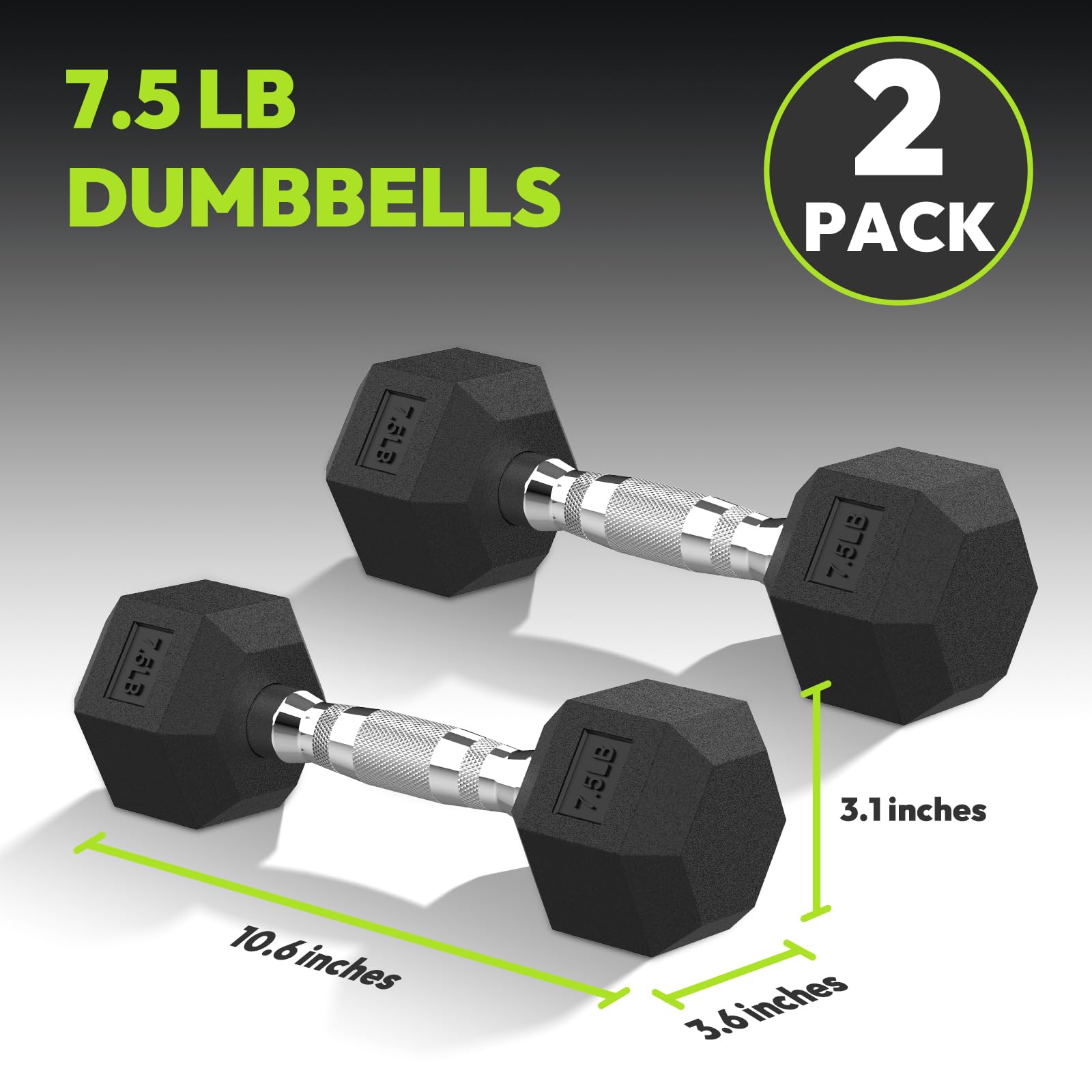 Hex Dumbbell Rubber Encased Dumbbell Strength Training Hex Dumbbell, Hand Weight For Workout & Exercise/Pair Of 7.5Lb