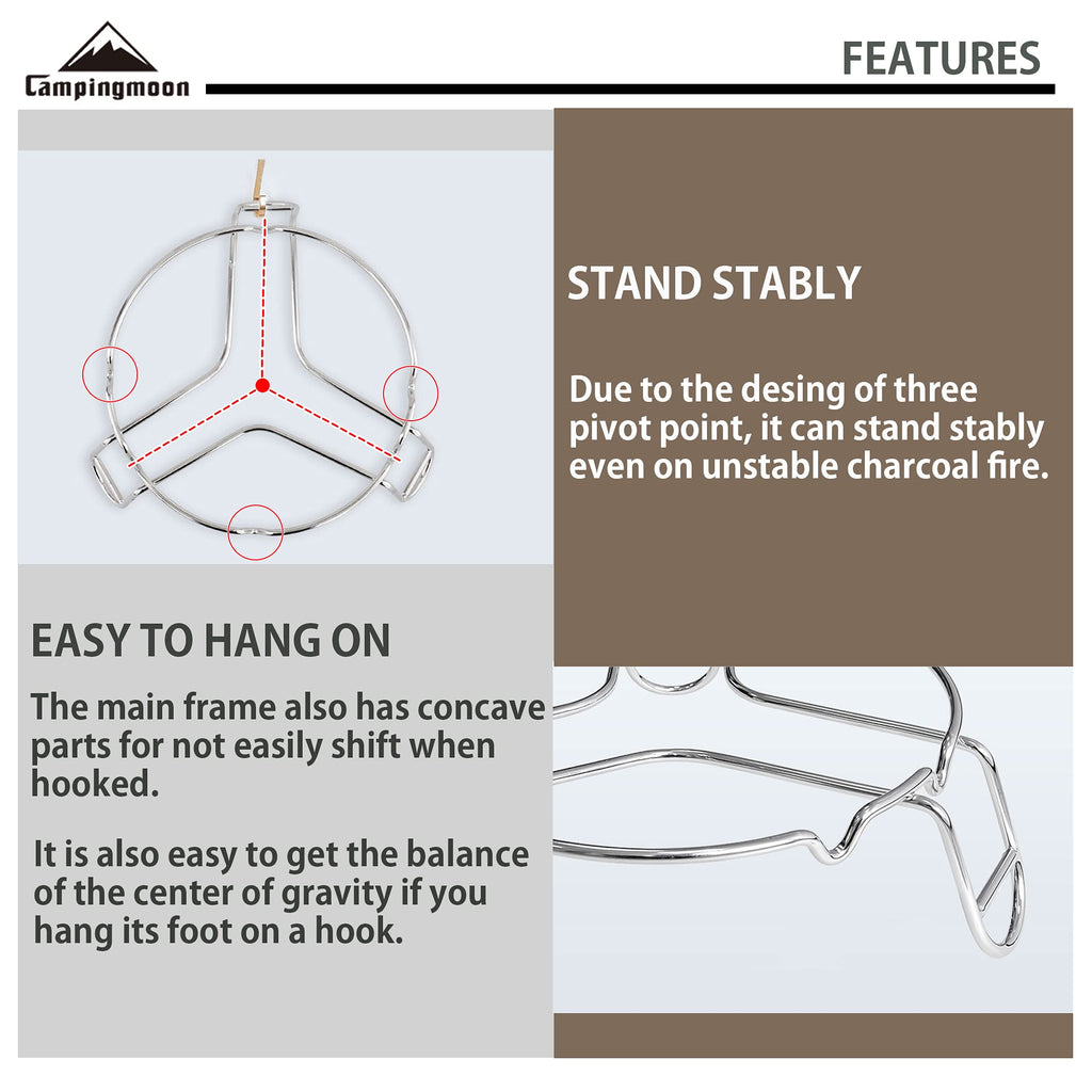 Campingmoon Camping Campfire Trivet Cooking Stand Open Fire Tripod Ms-69 Stainless Steel