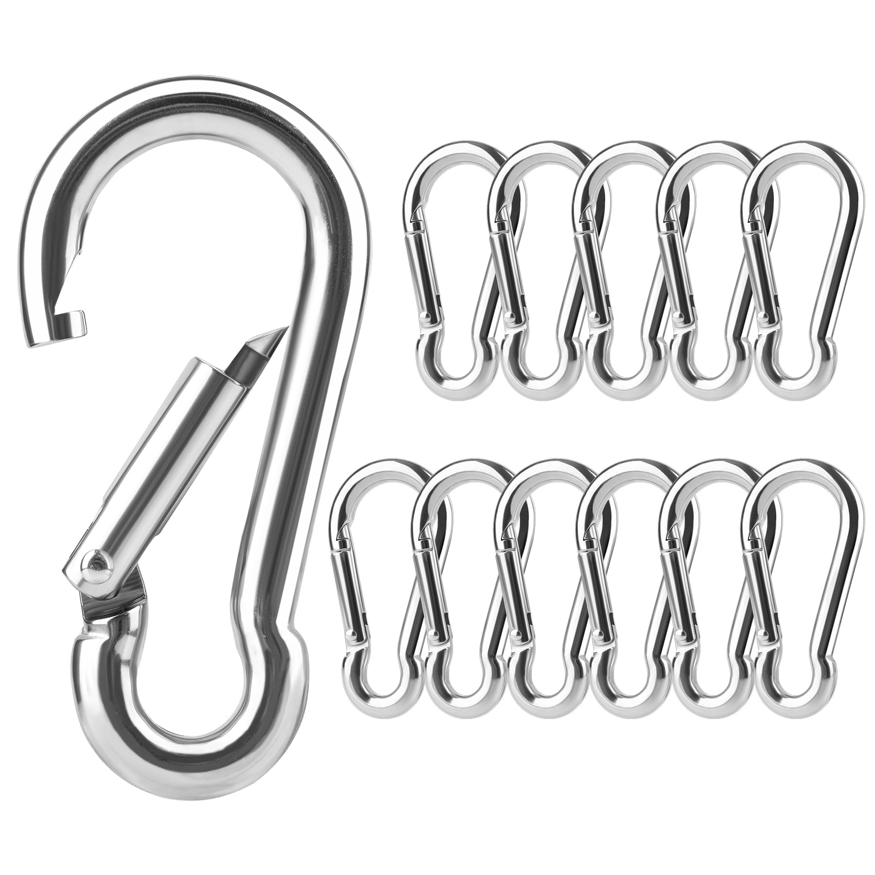 Gopal 12Pack Carabiner Clip Keychain: 2.36inch Stainless Steel Spring Snap Hook - Heavy Duty Small Carabiners -Sliver Carabiner 