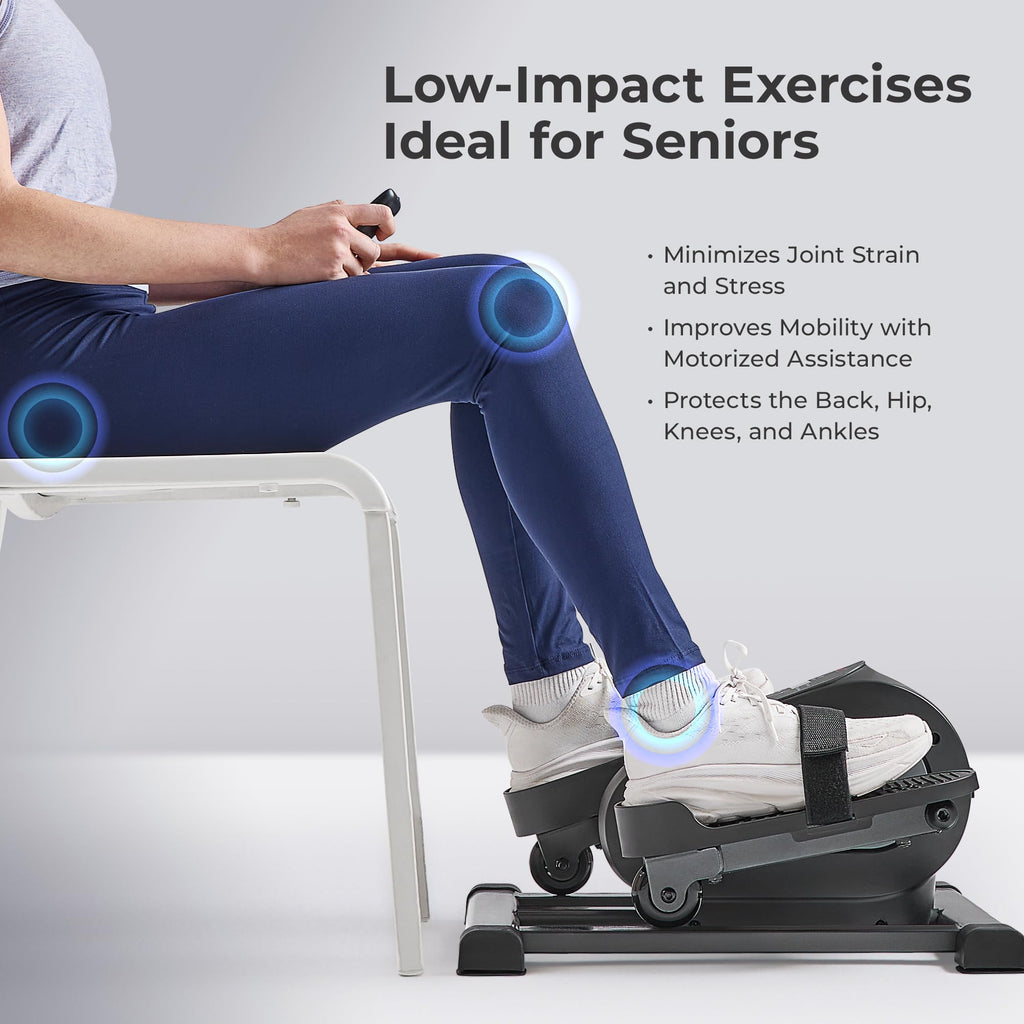 Sunny Health & Fitness Smart Motorized Mini Elliptical Trainer W/Remote Control, Indoor Under-Desk Pedal Exerciser For Seniors M