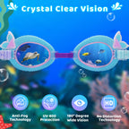 Vvinca Kids Swim Goggles With Fabric Strap No Tangle Pain-Free, Anti-Fog Swimming Pool Goggle No Leak For Toddlers Girls Boys