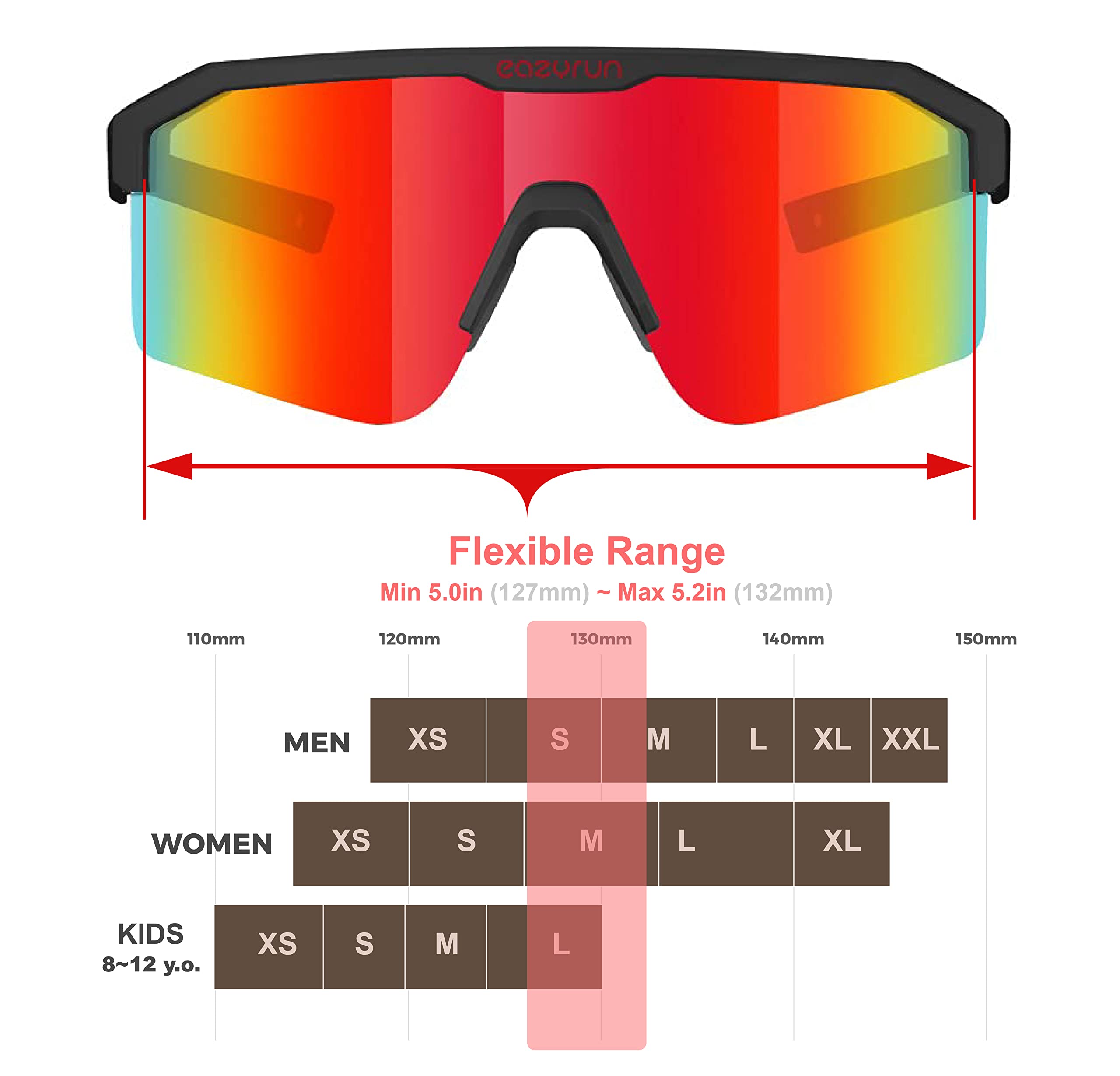 Eazyrun Polarized Sports Sunglasses For Men Women, Shield Sunglasses For Cycling Running Mtb Baseball Ski Beach Volleyball