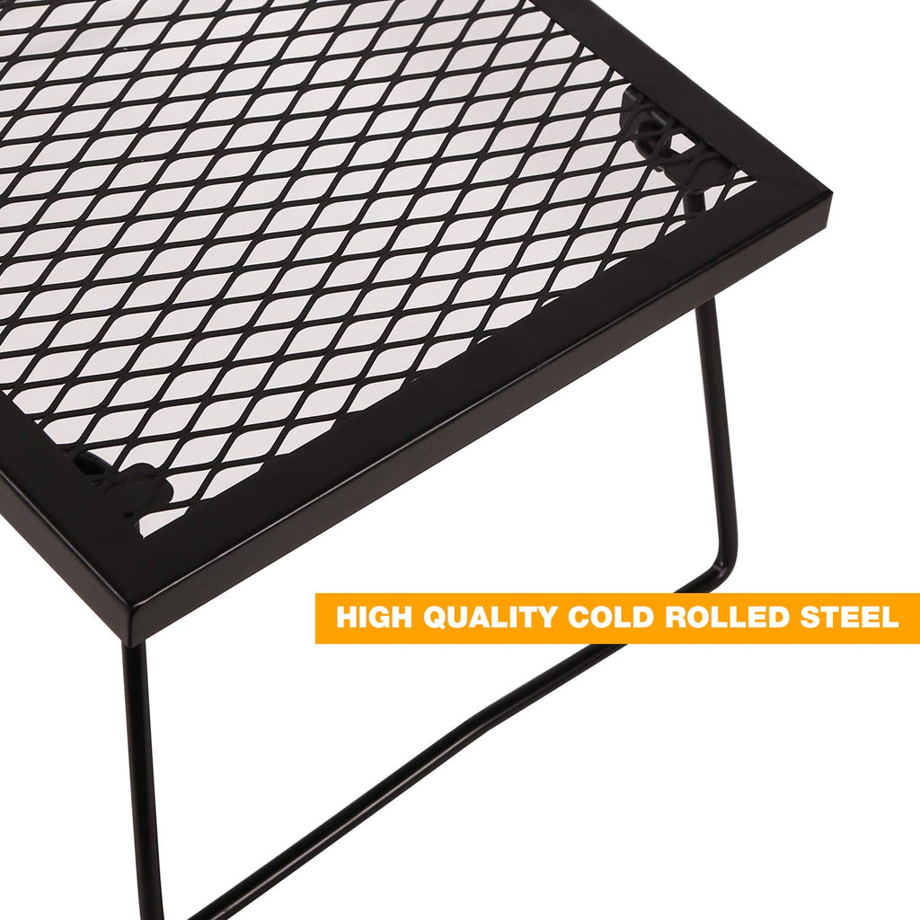 Campmax Folding Campfire Grill Grate, Portable Heavy Duty Steel Over Fire Camp Grill For Outdoor Camping Cooking Fire Pit, Black