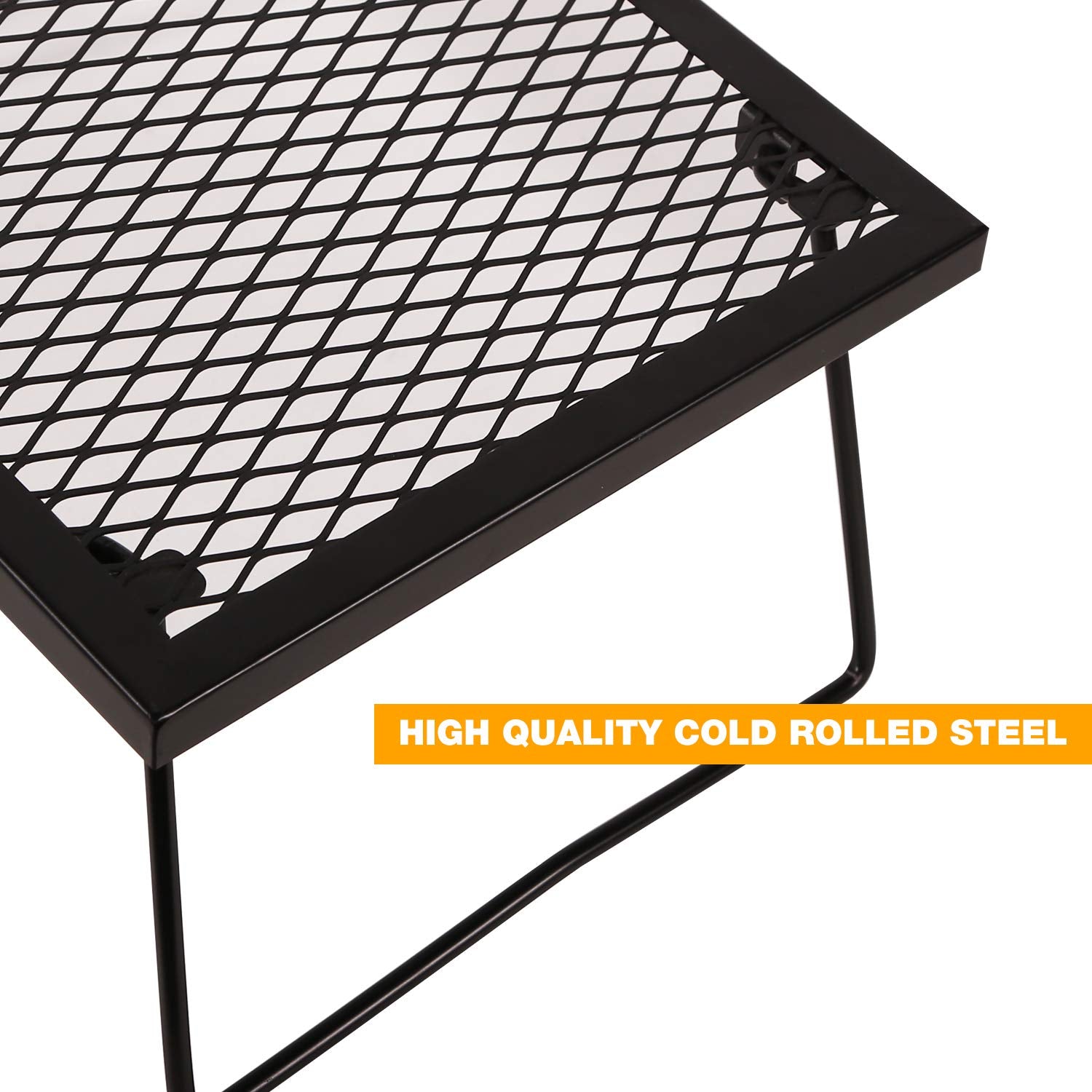 Campmax Folding Campfire Grill Grate, Portable Heavy Duty Steel Over Fire Camp Grill For Outdoor Camping Cooking Fire Pit, Black