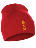 Daxton Vertical Usa Cities Cuffed Beanie Winter Knit Hat Skully Cap, Atlanta Red Gold