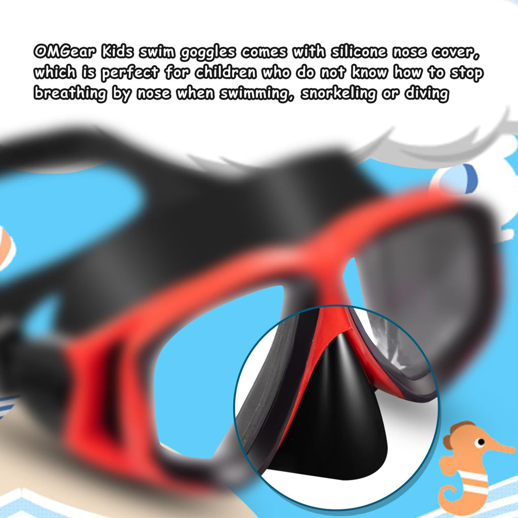 Kids Swim Mask Swimming Goggles With Nose Cover Dive Snorkel Mask Scuba Diving Goggles Snorkeling Gear Anti-Fog With Cute Neopre