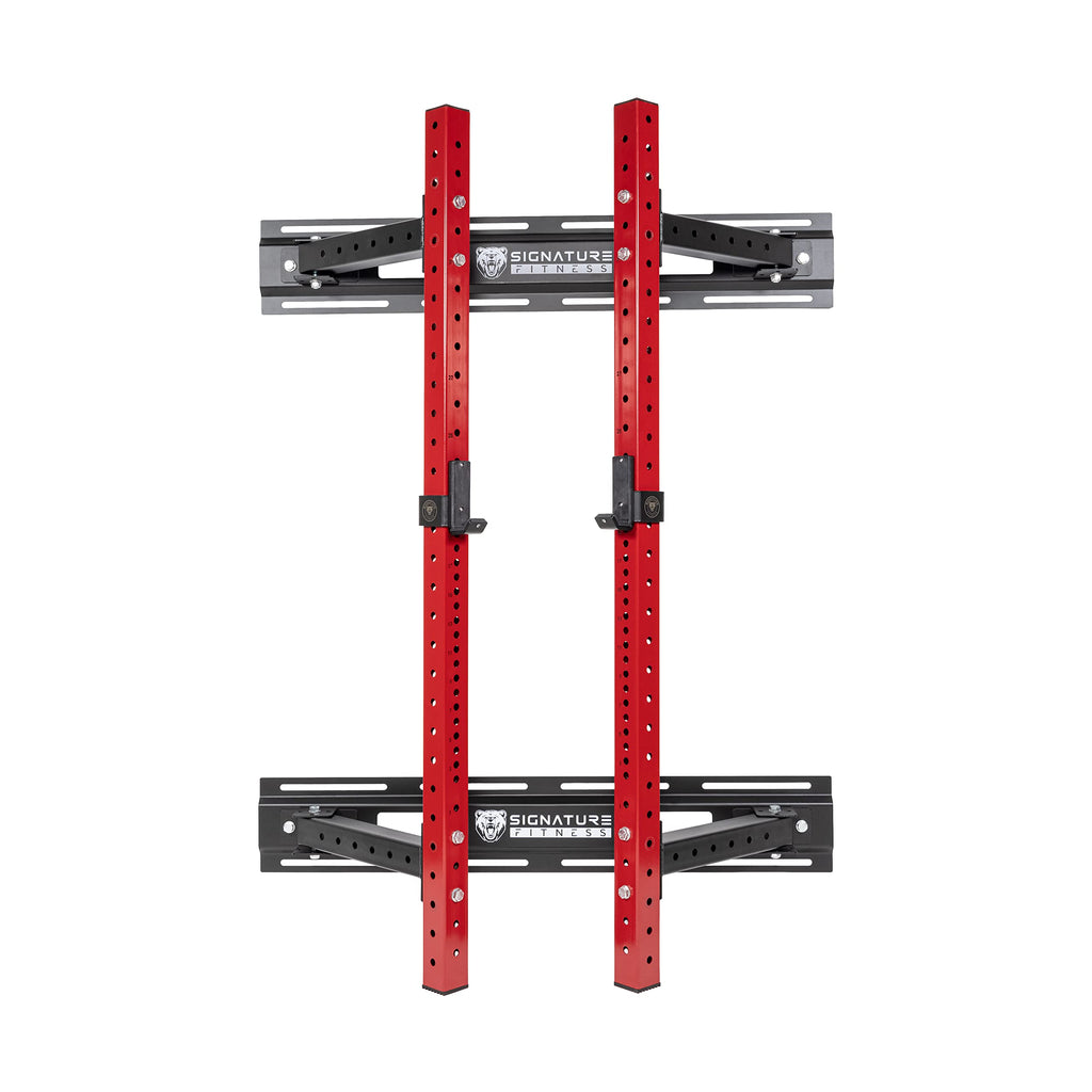 Signature Fitness 3    x 3    Wall Mounted Fold-in Power Cage Squat Rack with Adjustable Pull Up Bar and J Hooks - Space-Saving