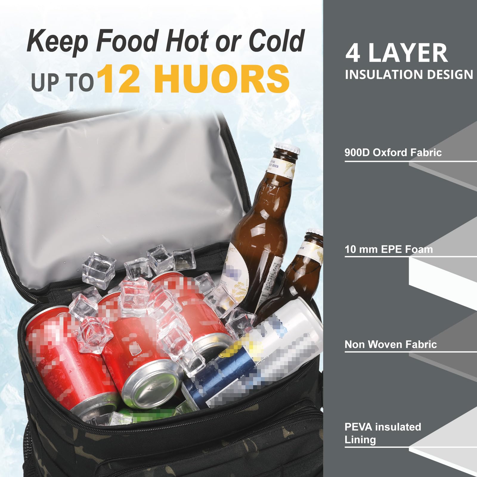Tactical Backpack Cooler,Soft Lightweight Leakproof Cooler Backpack,Insulated Cooler Bag,Portable Soft Cooler Bag Waterproof For