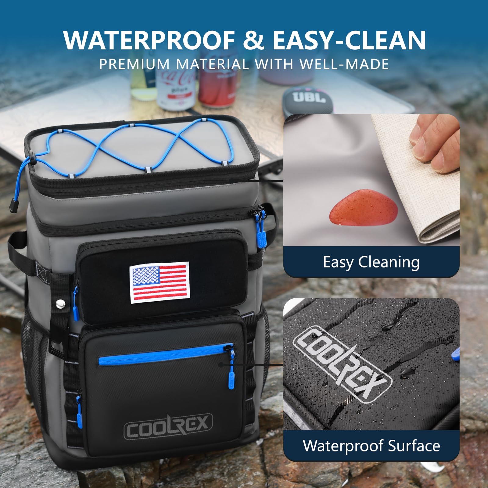 Coolrex Large Backpack Cooler 36 Can Cooler Backpack With 2 Insulated Compartments Leak Proof Waterproof Travel Backpack, Campin