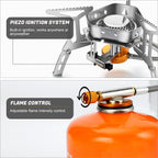 Odoland 3500W Windproof Camp Stove Camping Gas Stove With Windscreen, Fuel Canister Adapter, Piezo Ignition, Carry Case, Portabl