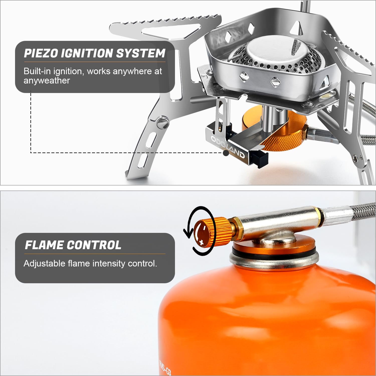 Odoland 3500W Windproof Camp Stove Camping Gas Stove With Windscreen, Fuel Canister Adapter, Piezo Ignition, Carry Case, Portabl