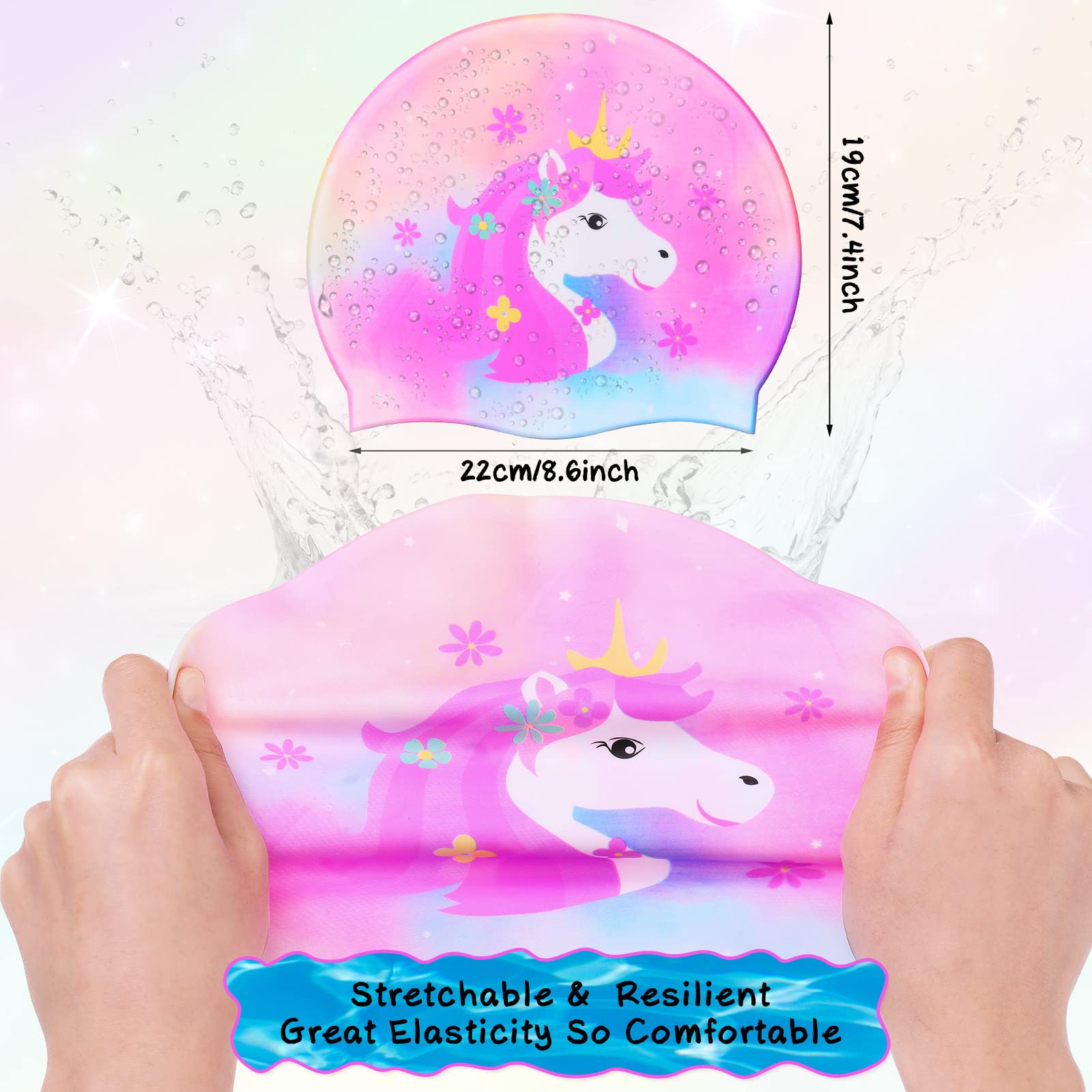 Syhood 3 Pcs Kids Swim Caps Baby Waterproof Bathing Caps Children Cartoon Swimming Hat For Long Short Hair Kids Boys Girls (Mixe