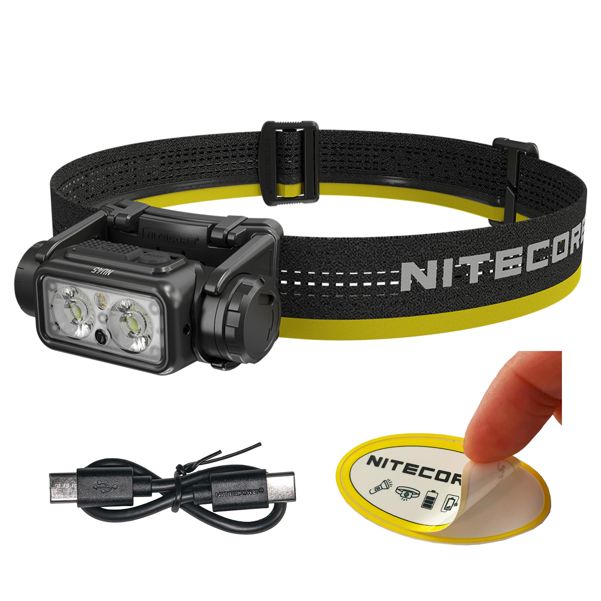 Nitecore NU45 1700 Lumen Headlamp, USB-C Rechargeable Fast Charging, Long Runtime for Camping, Running, or Work, with Auxilary W