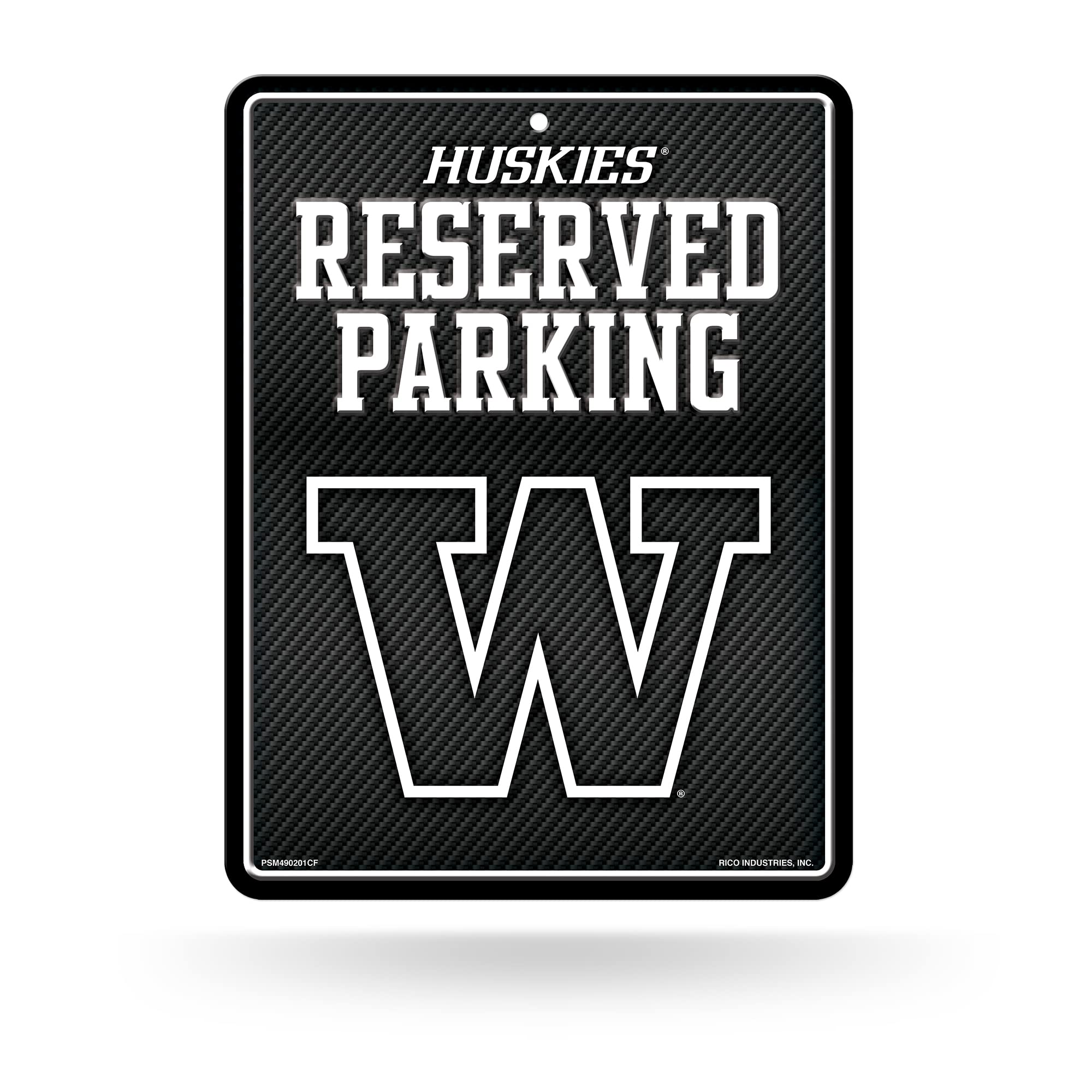 Rico Industries NCAA Washington Huskies Metal Parking Sign 8.5 x 11 Carbon Fiber Metal Parking Sign - Great for Man Cave, Bed Ro