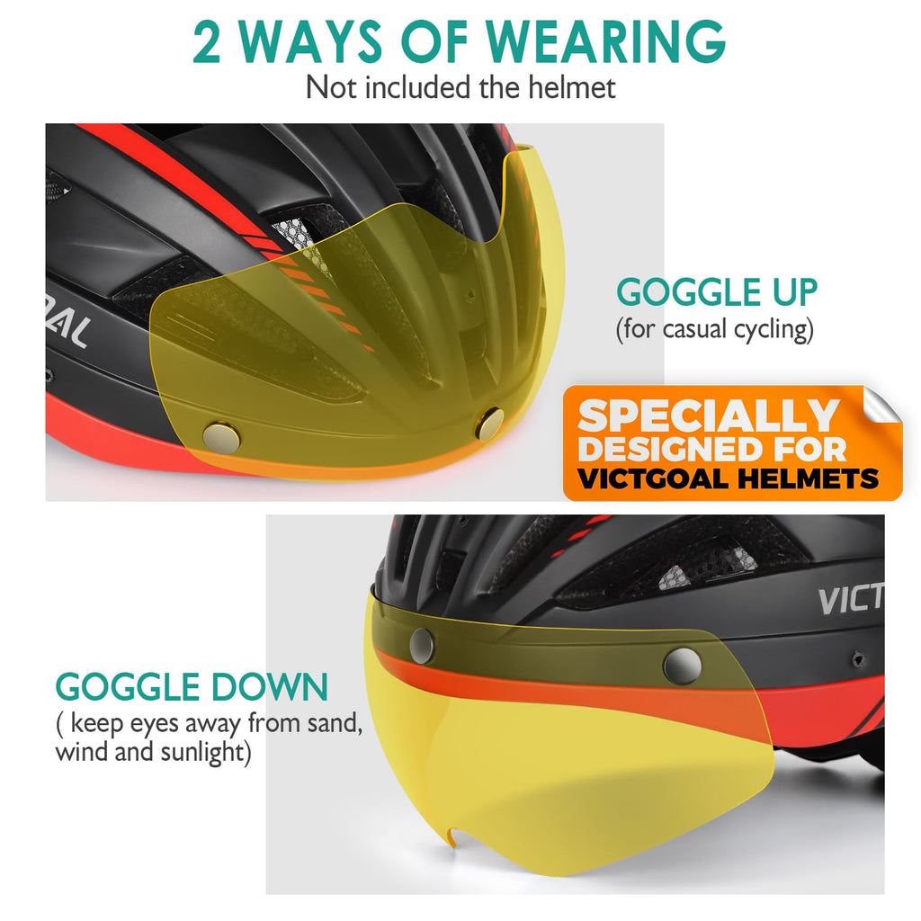 Victgoal Detachable Magnetic Bike Helmet Goggles Visor For Vg110 Bicycle Helmet (Yellow)