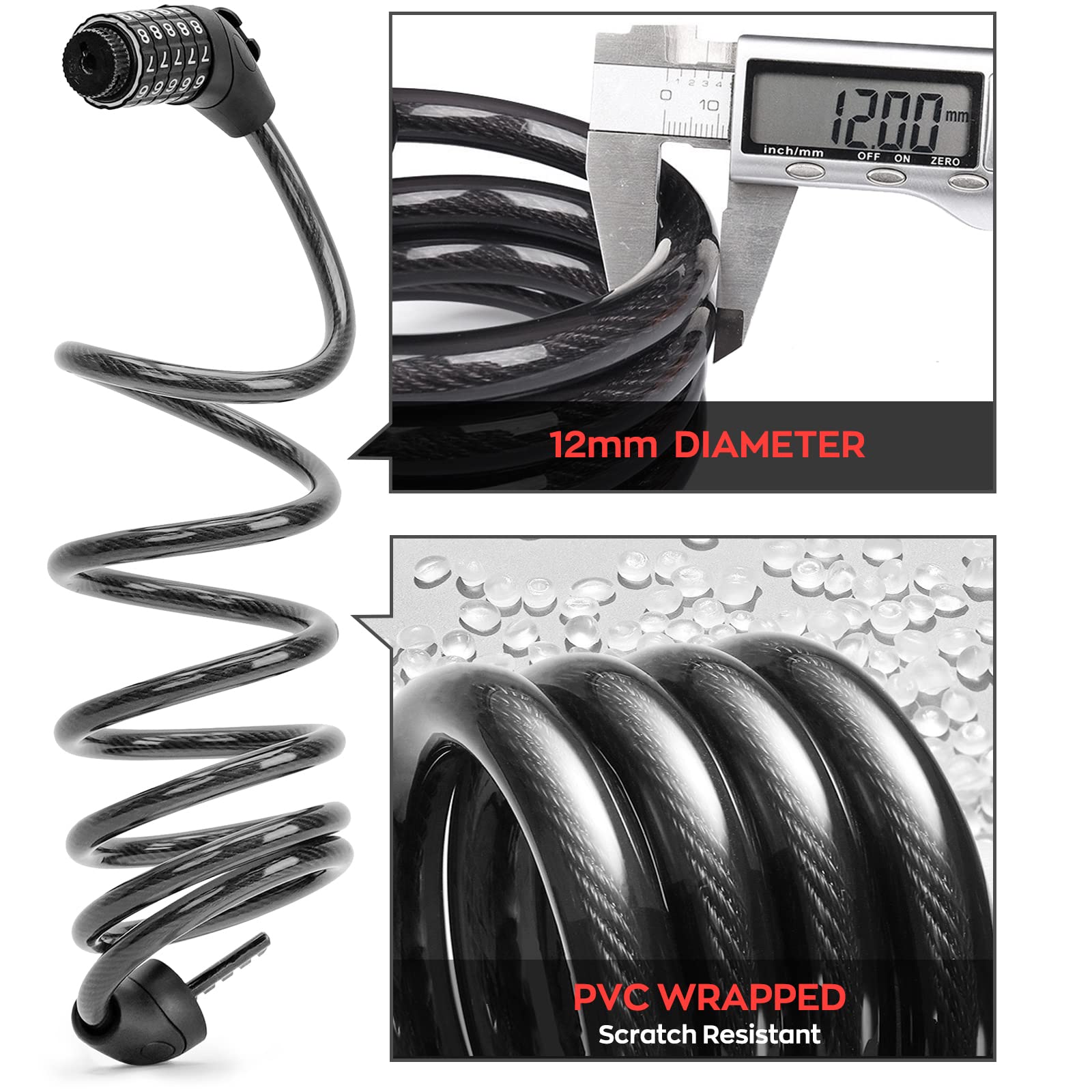 Seway Scooter Lock Cable For Xiaomi Mijia M365 Es Series, Bicycle Combination Locks Coiled Chain Lock Basic Self Coiling Core St