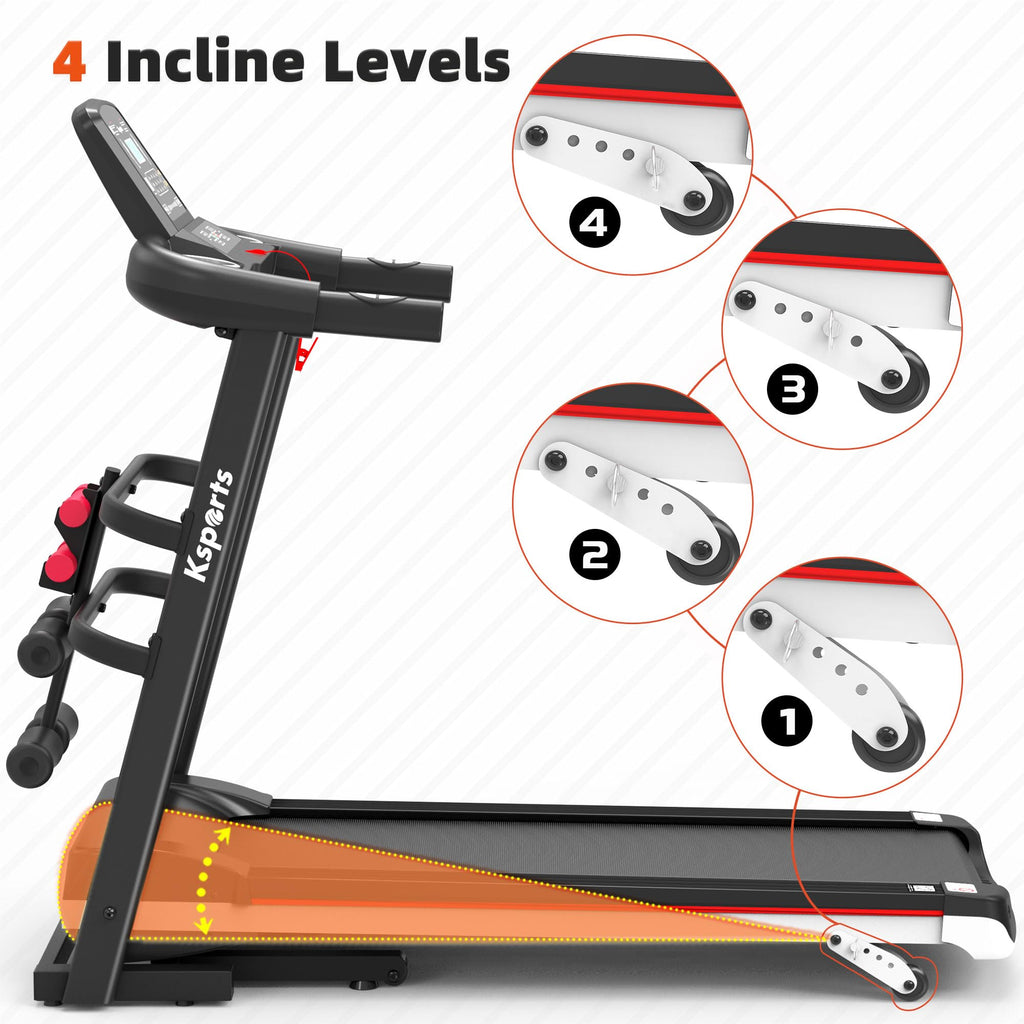 Ksports Foldable 16 Inch Wide Home Treadmill W/Bluetooth Connectivity, Kinomap, Zwift & Fitshow Fitness Tracking Apps, Music, 4