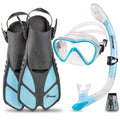 Seavenger Diving Dry Top Snorkel Set With Trek Fin, Single Lens Mask And Gear Bag, S/M - Size 4.5 To 8.5, Gray/Dodger Blue