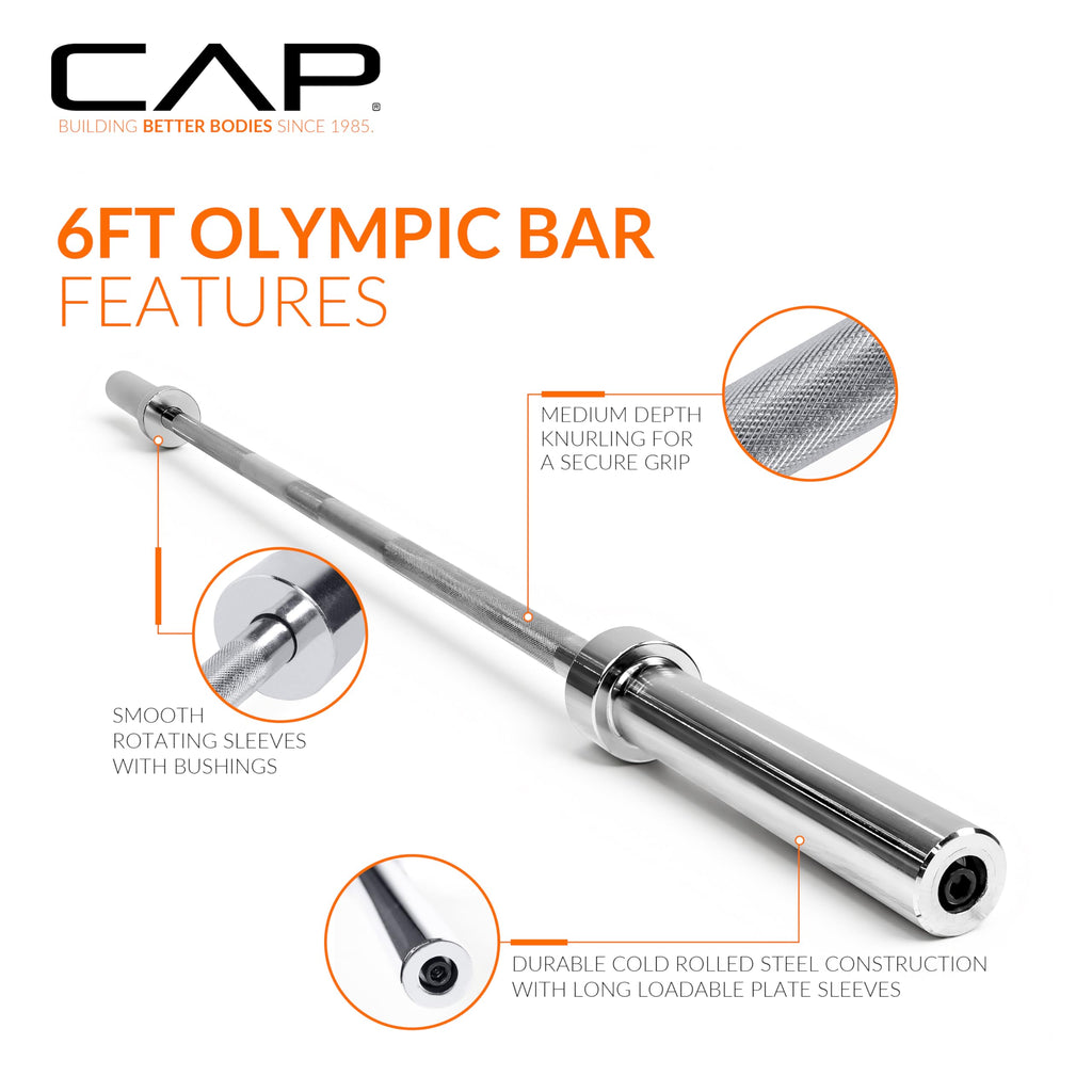 CAP Barbell 6-Foot Olympic 2-Inch Barbell | Olympic Weightlifting Bar for Squats, Deadlifts, Bench Press, Rows, and Curls