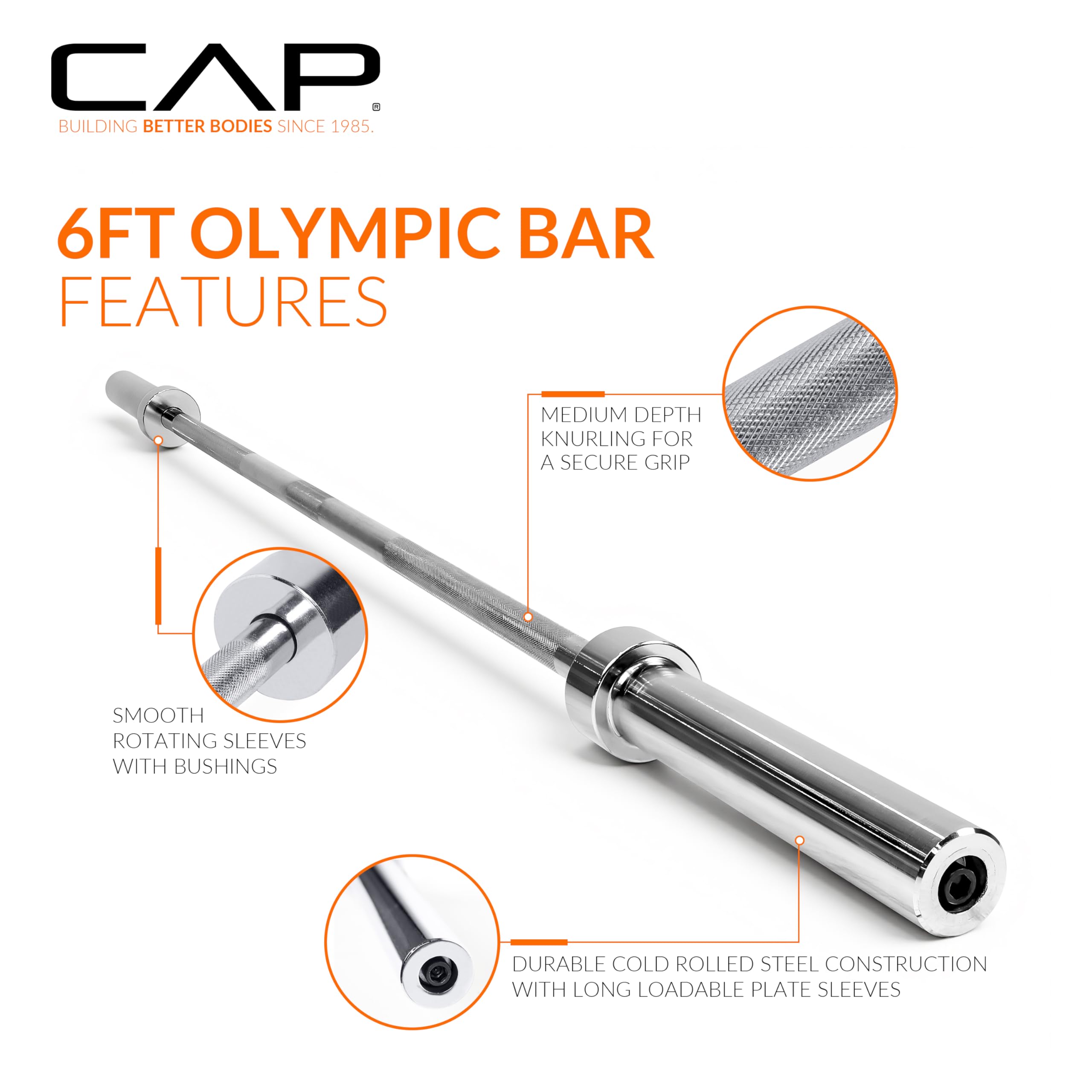 CAP Barbell 6-Foot Olympic 2-Inch Barbell | Olympic Weightlifting Bar for Squats, Deadlifts, Bench Press, Rows, and Curls