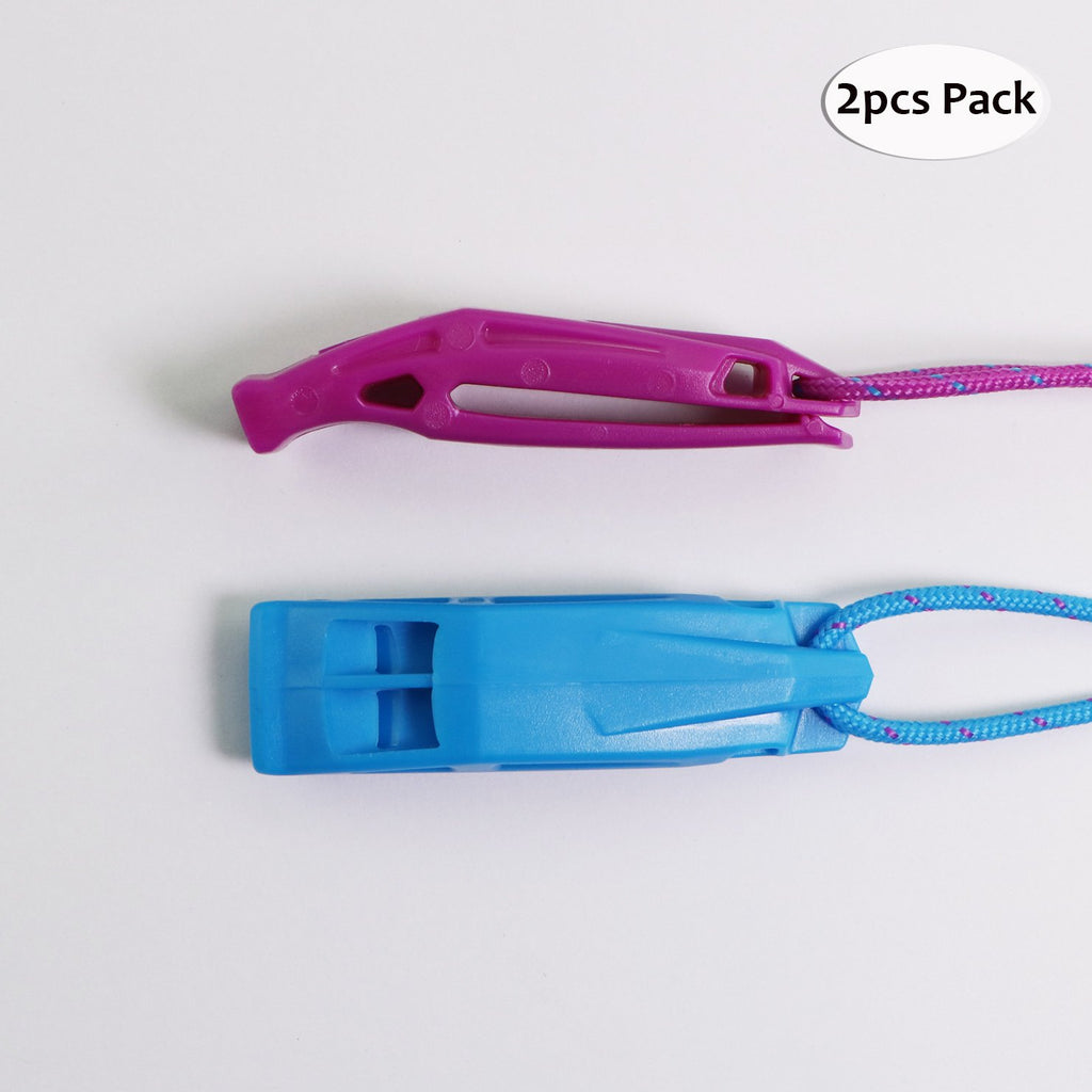 Heimdall Emergency Survival Whistle With Lanyard (2 Pack) For Safety Boating Camping Hiking Hunting Rescue Signaling (Blue, Purp