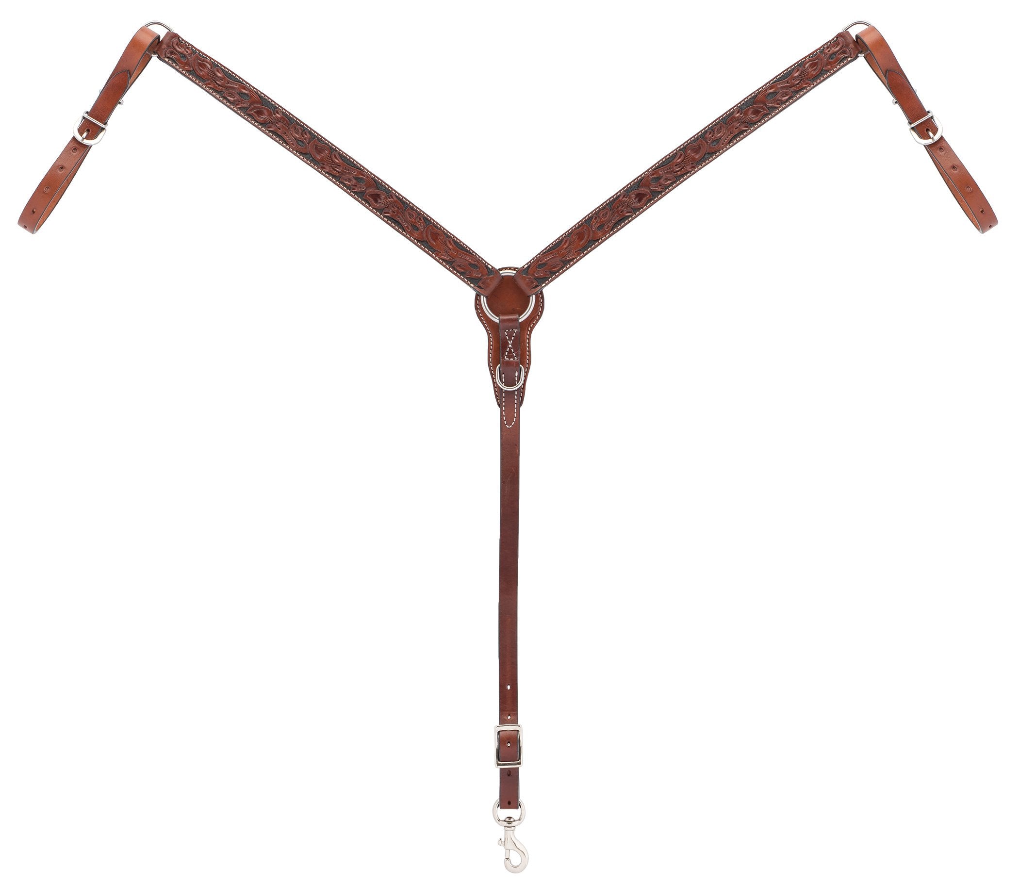 Turquoise Cross Floral Carved Straight Breast Collar Chestnut, 1.25