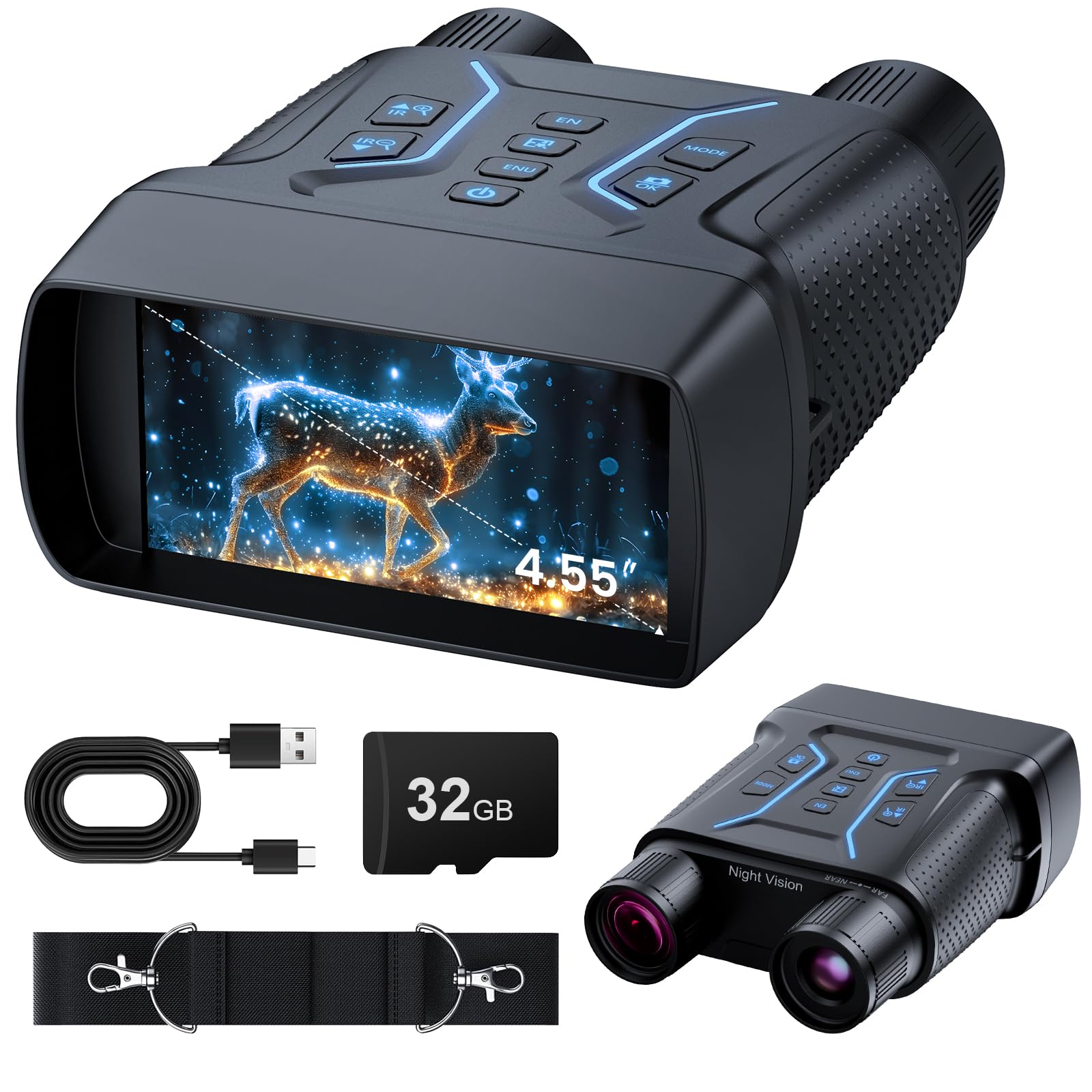 Upgraded Night Vision Goggles, 4k Night Vision Binoculars, 4.55 Large Display, 1312 FT Full Dark, 32GB, 8X Digital Zoom, 36MP 7-
