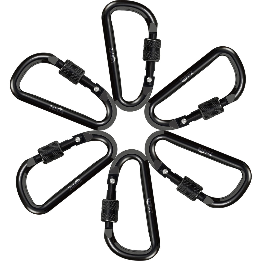 Zalava 6 Pcs 2D-Clip Durable Locking Carabiner Keychain Clip,Keychain Clip Hook,Black