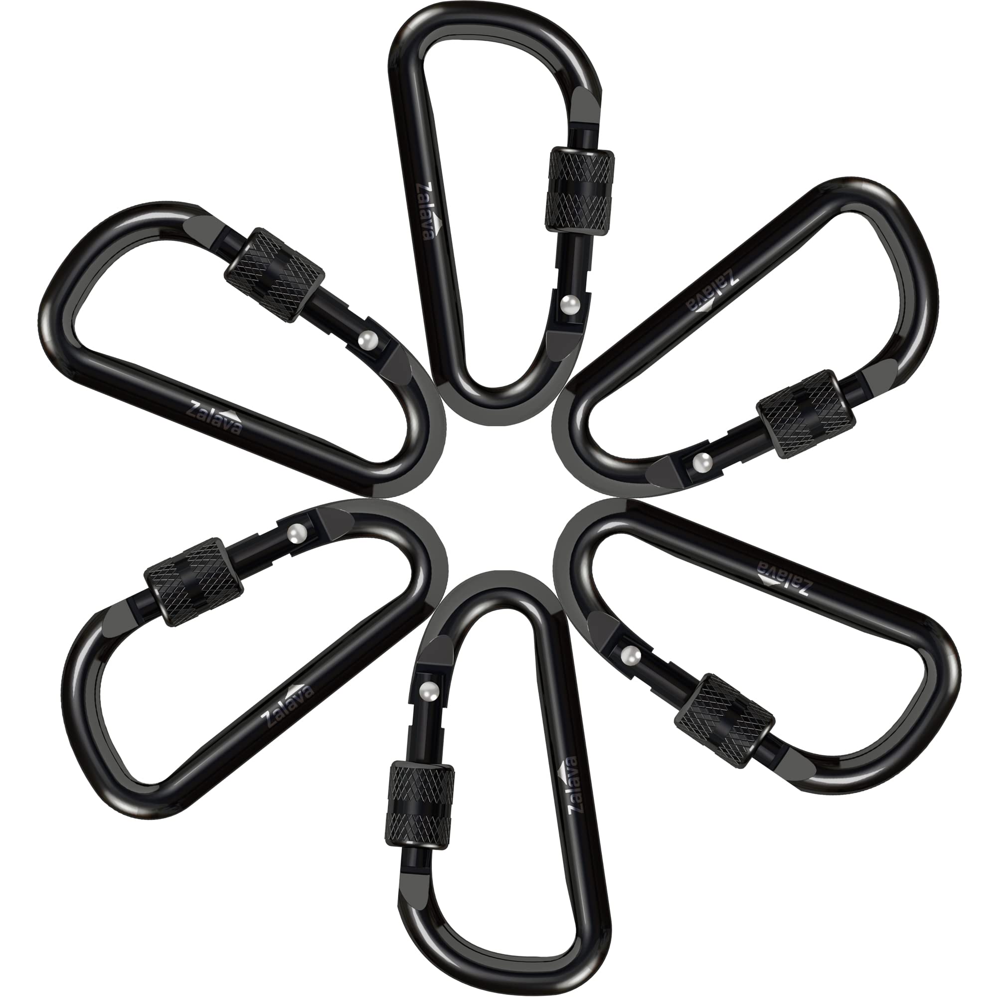 Zalava 6 Pcs 2D-Clip Durable Locking Carabiner Keychain Clip,Keychain Clip Hook,Black