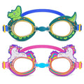 Haktoys Pack of 2 Dinosaur and Unicorn Swim Goggles for Kids | Adjustable Strap Fun and Safe Swimming Accessories for Boys and G