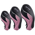 Andux Golf 460Cc Driver Fairway Wood Head Covers With Zipper Closure Set Of 3 (Black/Pink)