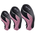 Andux Golf 460Cc Driver Fairway Wood Head Covers With Zipper Closure Set Of 3 (Black/Pink)