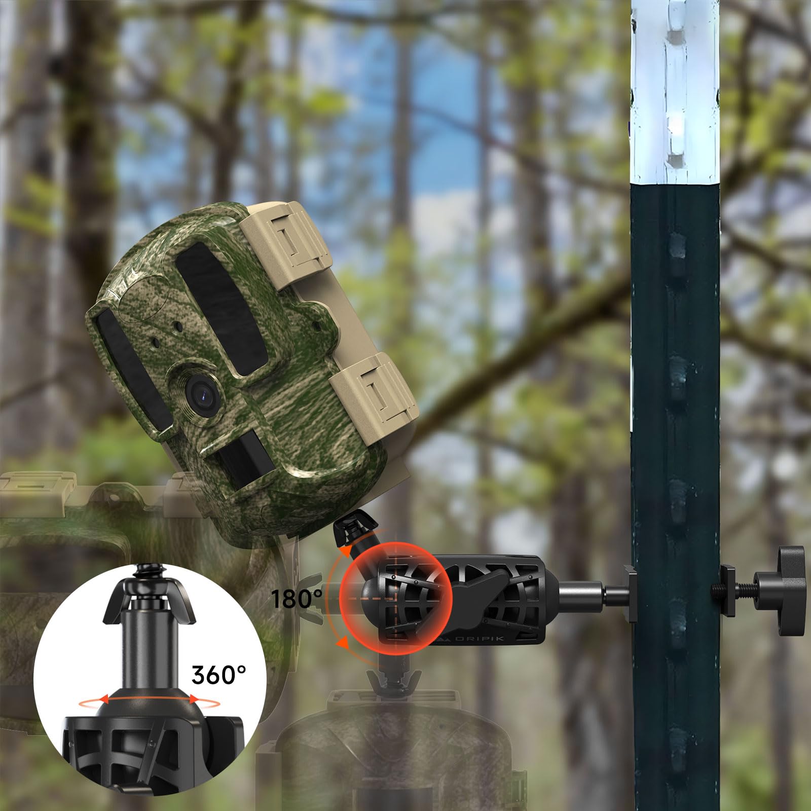 ORIPIK T-Post Trail Camera Mount - 360 Degrees Adjustable Game Camera Holder, Hunting, Easy Installation & Compact Sturdy 2 Pack