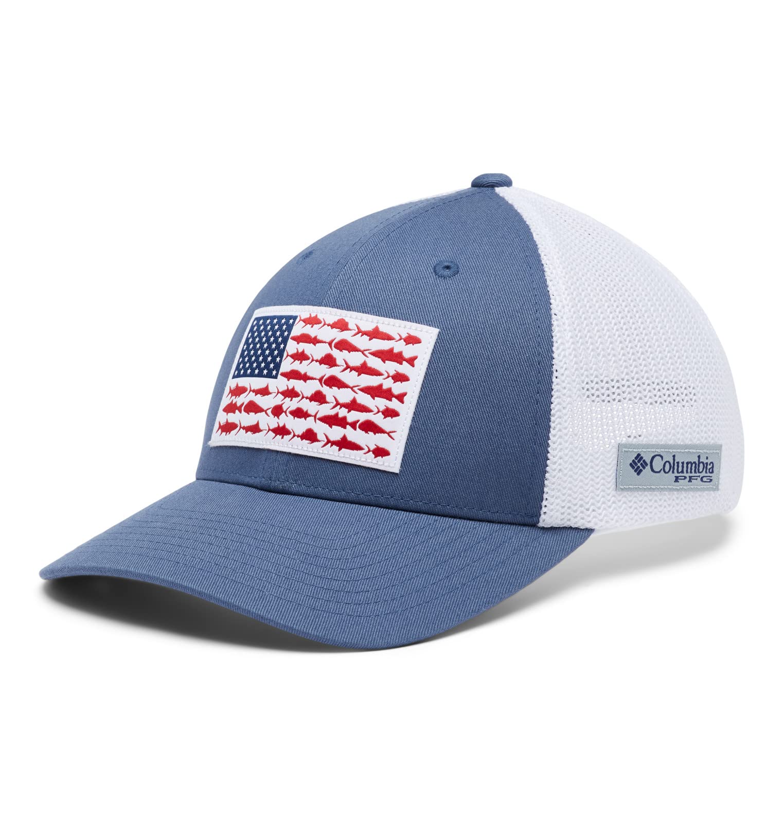 Columbia Unisex PFG Fish Flag Mesh Ball Cap, Night Tide/White, L/XL