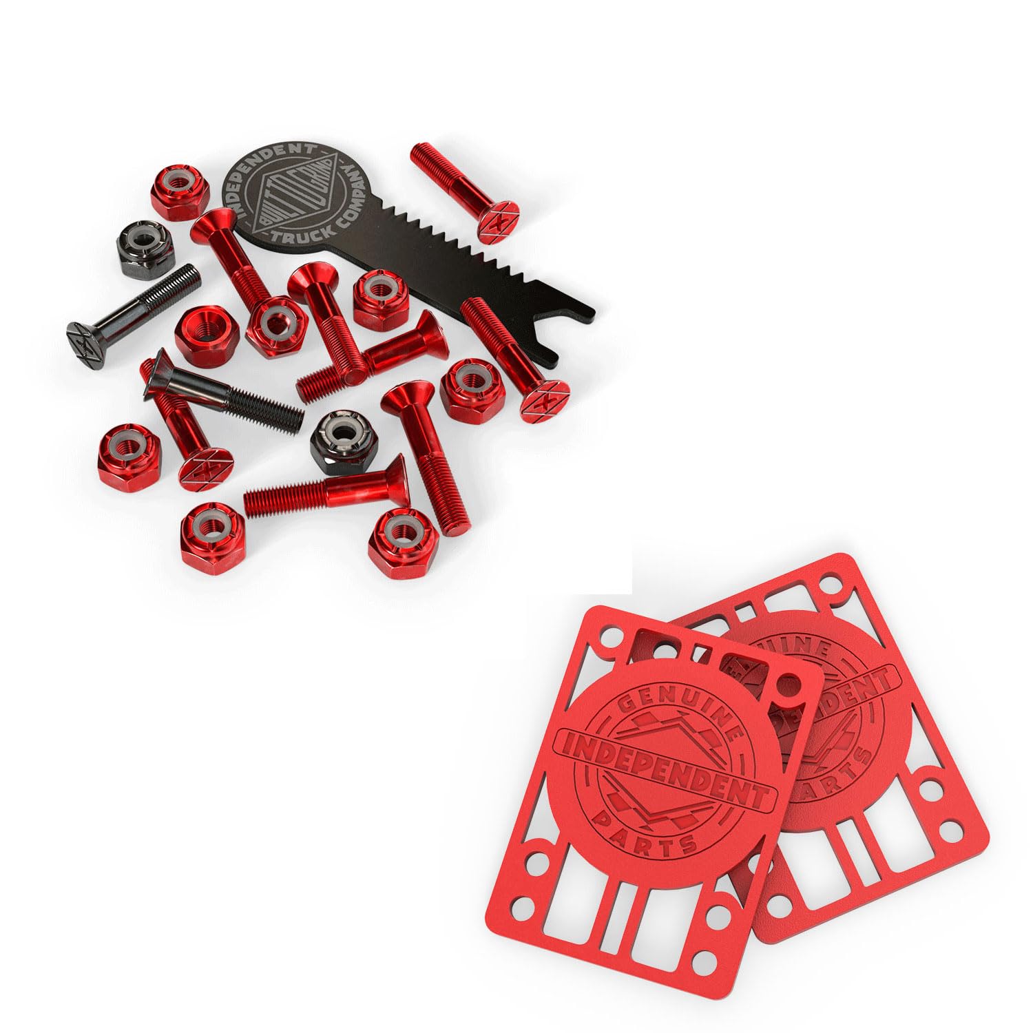 INDEPENDENT Trucks Skateboard Hardware 1 Black/Red + Tool + Red Indy Risers
