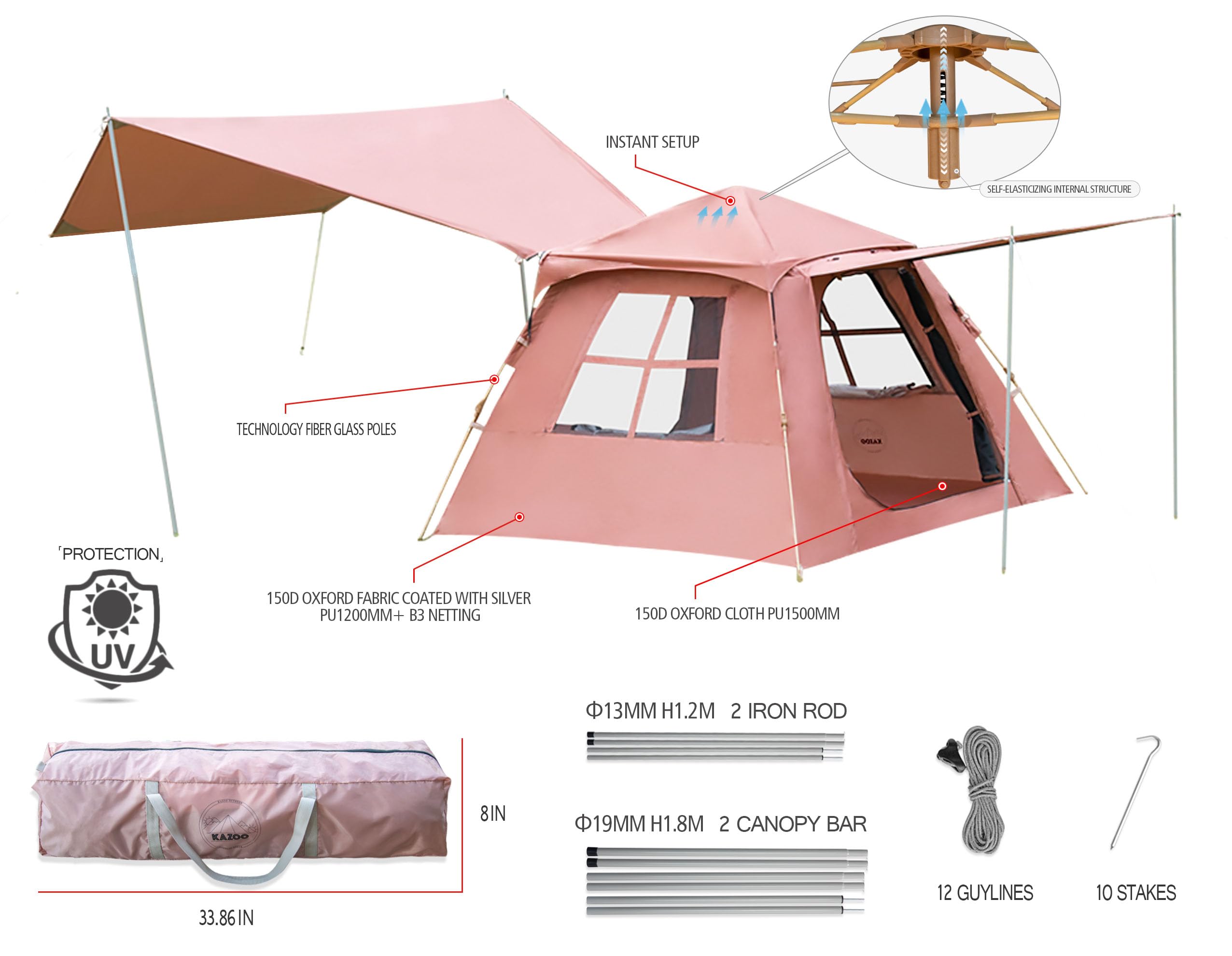 Kazoo Instant Camping Tent (4P Coffee)
