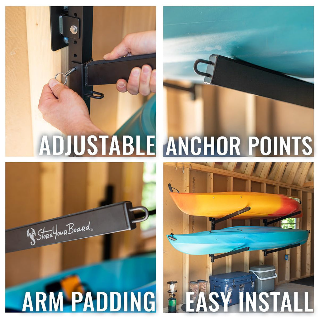 Storeyourboard 2 Kayak Indoor Storage Rack, Adjustable Garage Wall Mount Hanger, Heavy Duty Holds 200 Lbs