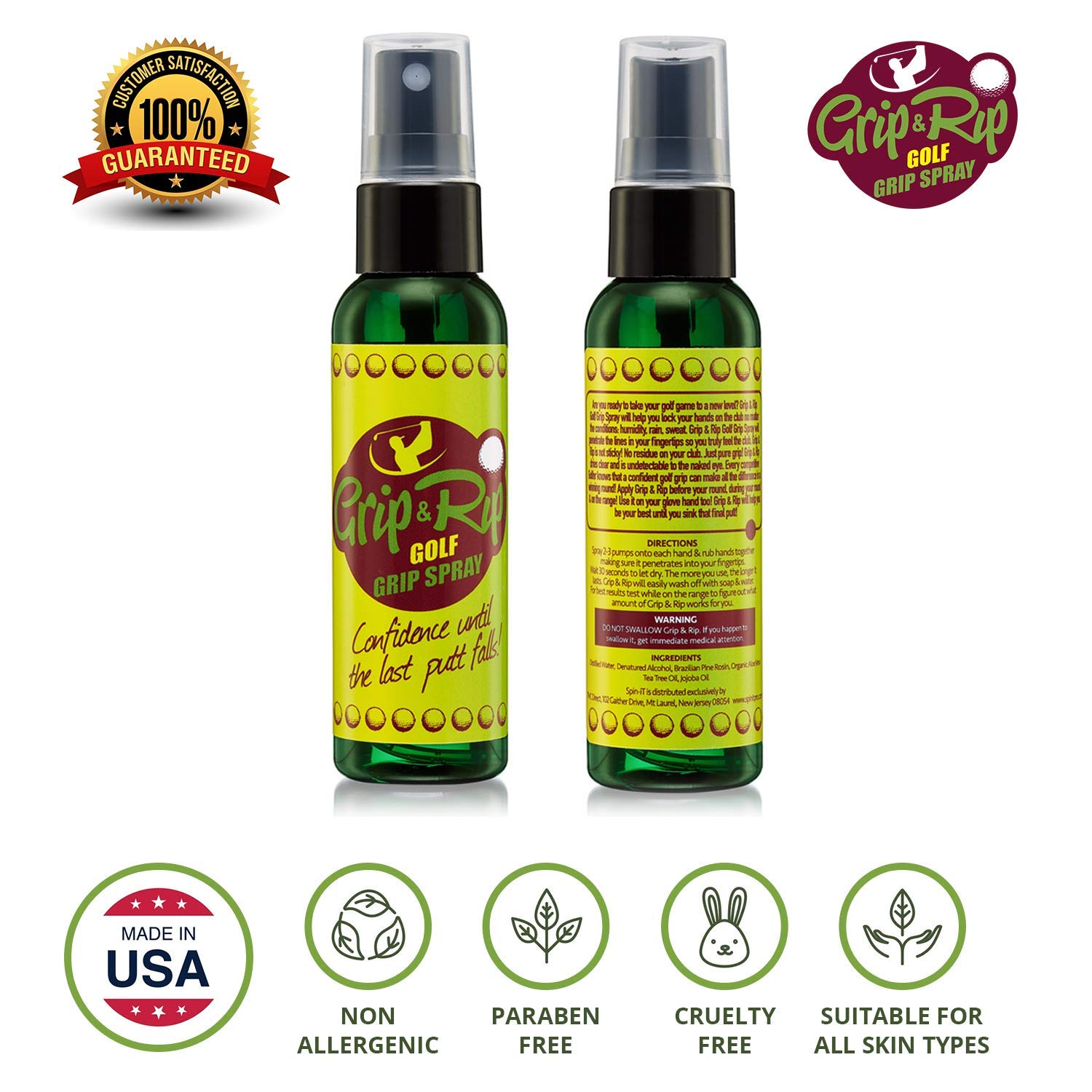 Grip N Rip Golf Grip Spray 4 Oz - Powerful Tacky Spray - All-In-One Golf Grip Trainer - Long-Lasting Hold and Course Tack Soluti