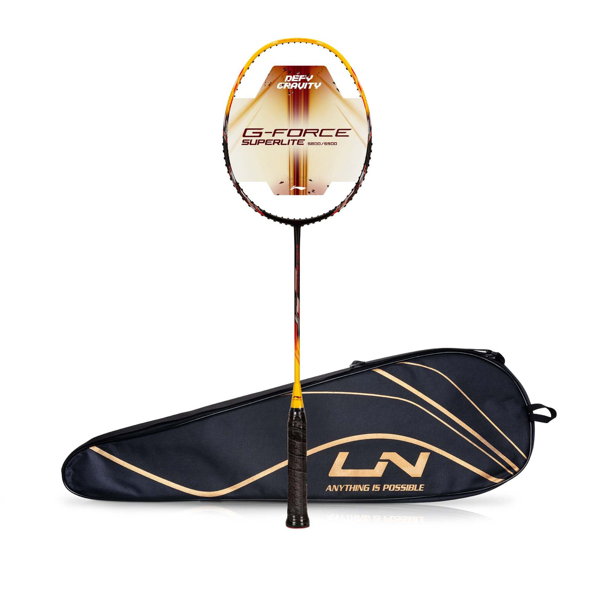 LiNing GForce 5800 Superlite Carbon Fibre Unstrung Badminton Racquet With Free Head Cover| 78 Grams (Black/Yellow/Red)