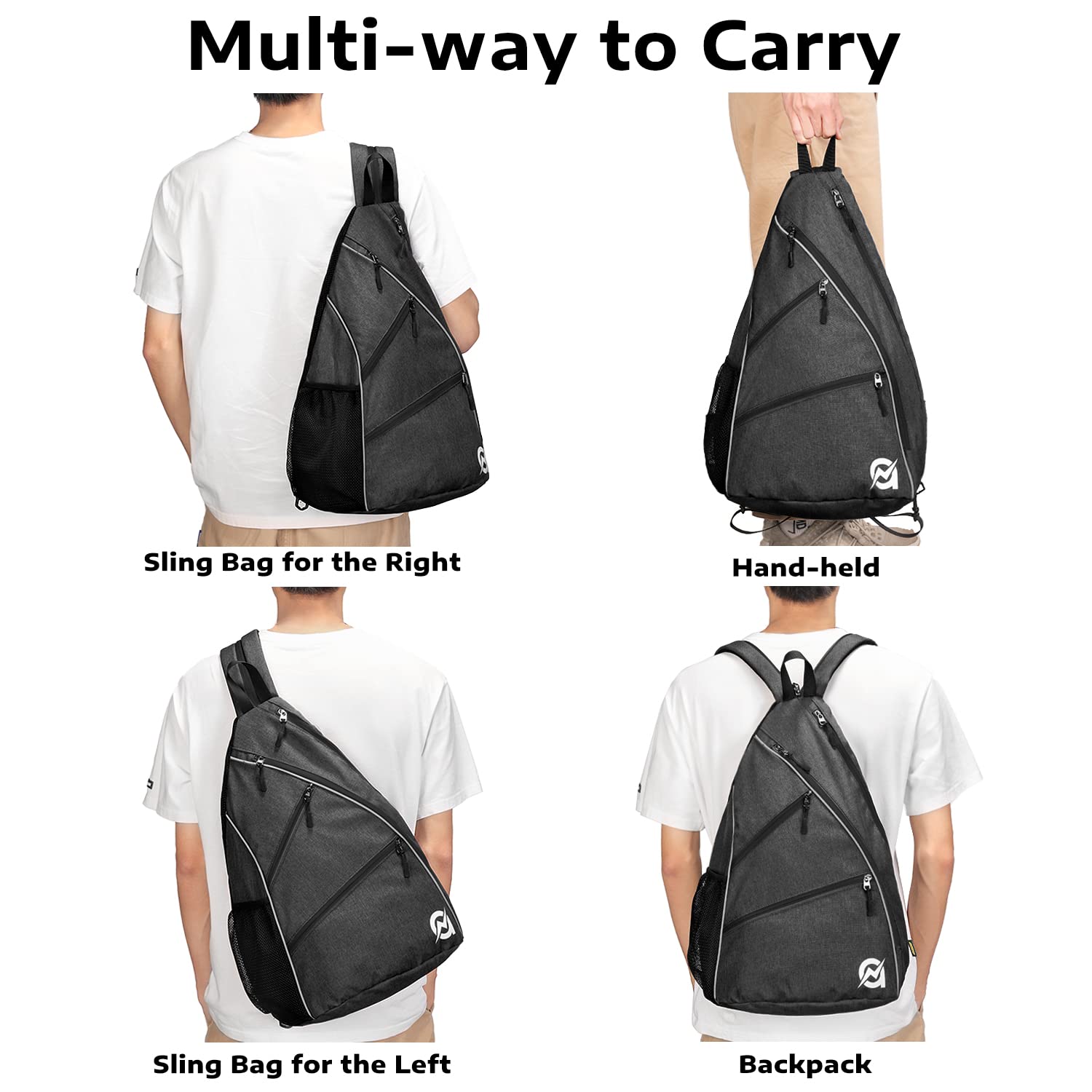 A11N Pickleball Bag, Reversible Crossbody Sling Bag/Backpack For Women Men, Black
